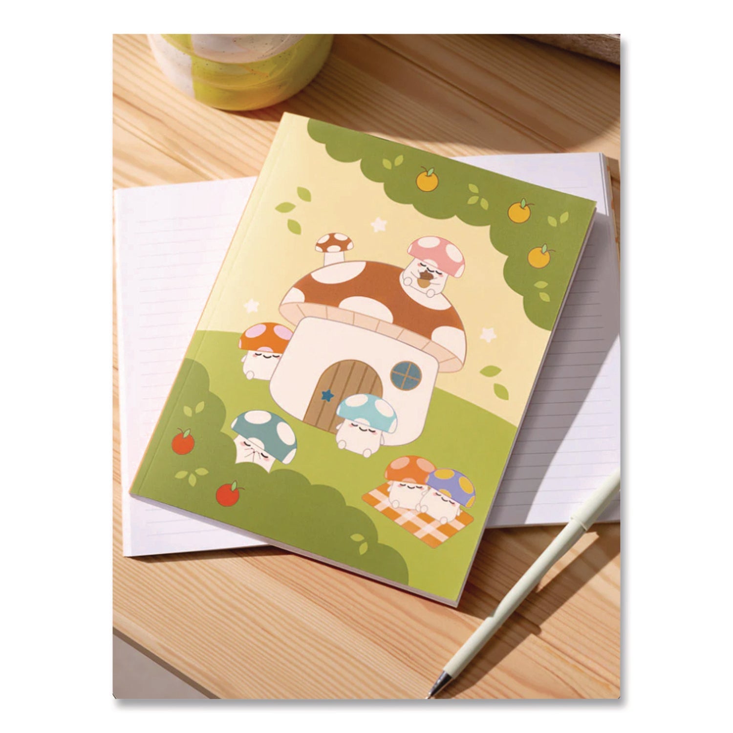 Denik Smoko Mushroom Garden Layflat Notebook, 1 Subject, Medium/College Rule, Green/Tan/Red Cover, (72) 8 x 5 Sheets