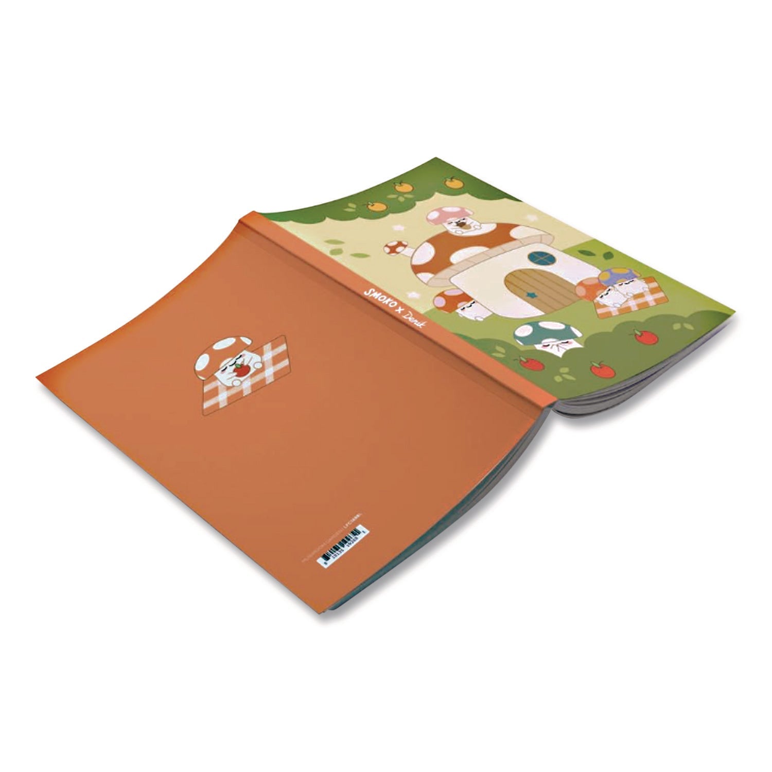 Denik Smoko Mushroom Garden Layflat Notebook, 1 Subject, Medium/College Rule, Green/Tan/Red Cover, (72) 8 x 5 Sheets