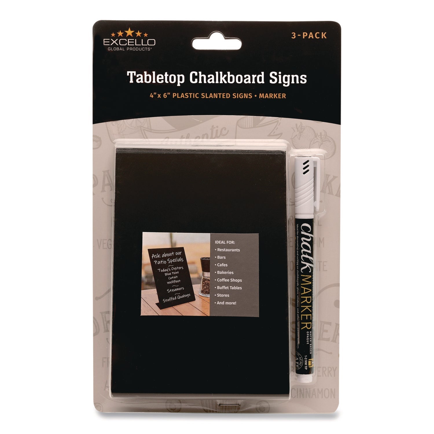 Excello Global Products® Tabletop Chalkboard Signs, Black Surface, 4 x 6, 3/Pack - Bloom Skins