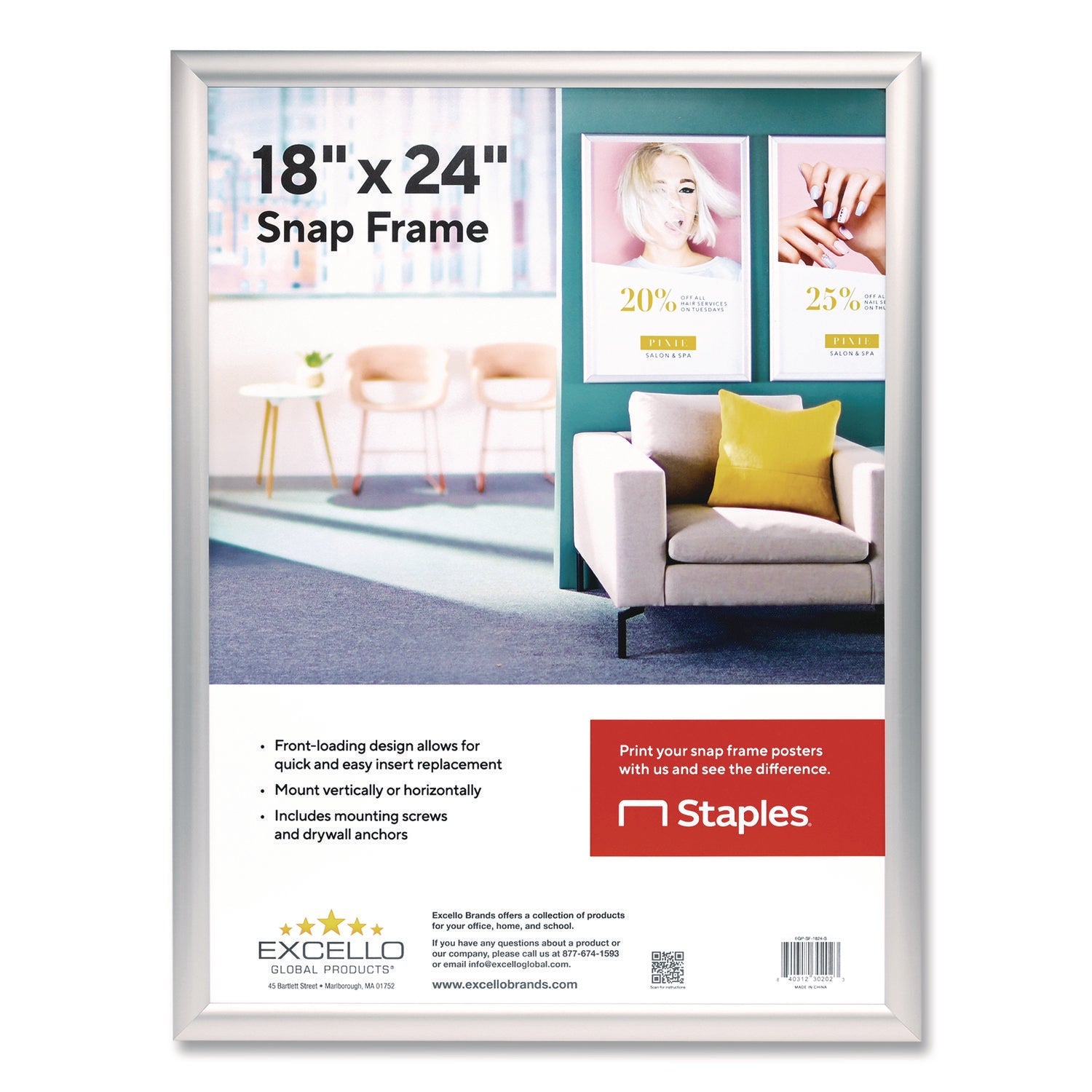 Excello Global Products® Poster Holder, Aluminum, 18 x 24, Silver - Bloom Skins