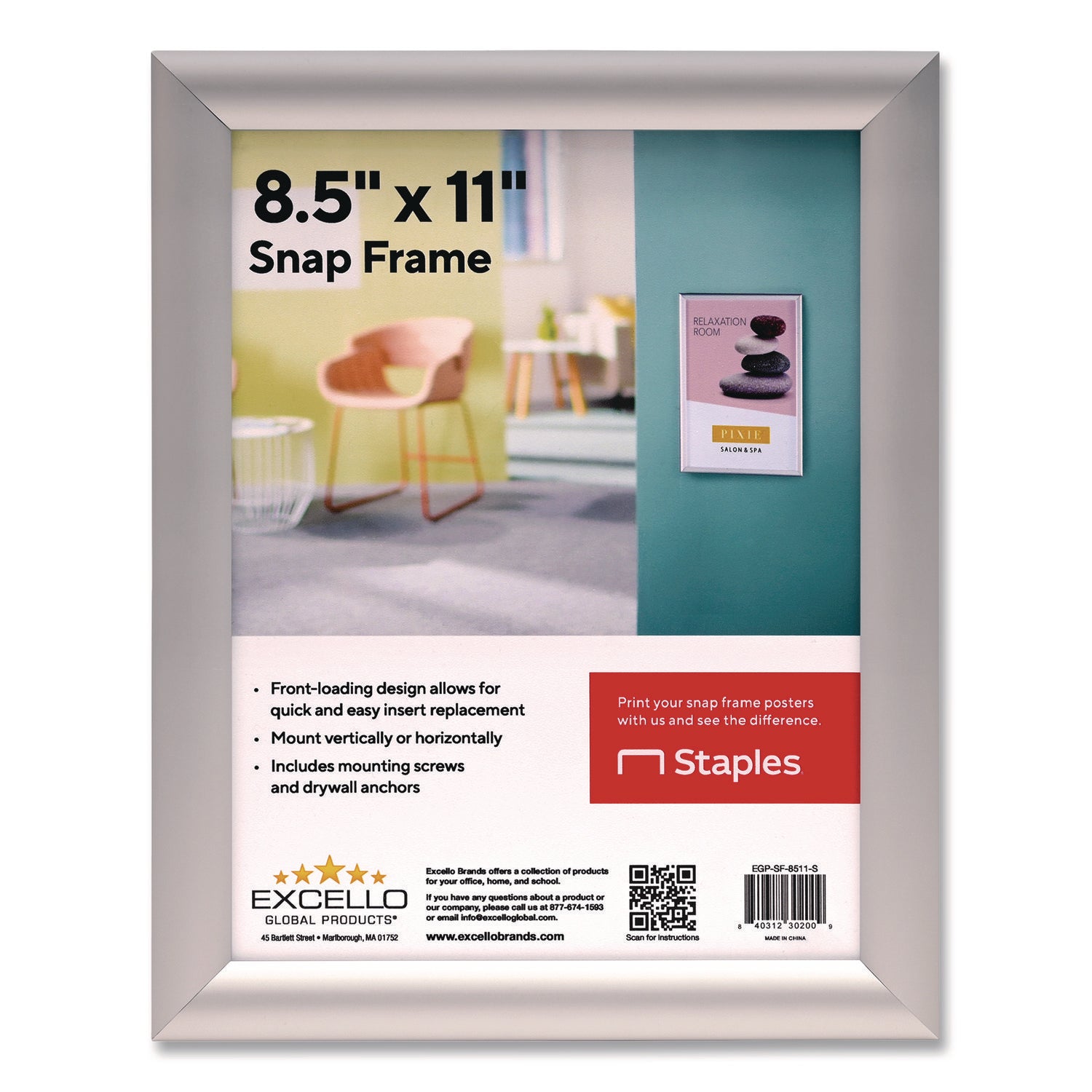 Excello Global Products® Poster Holder, Aluminum, 8.5 x 11, Silver - Bloom Skins