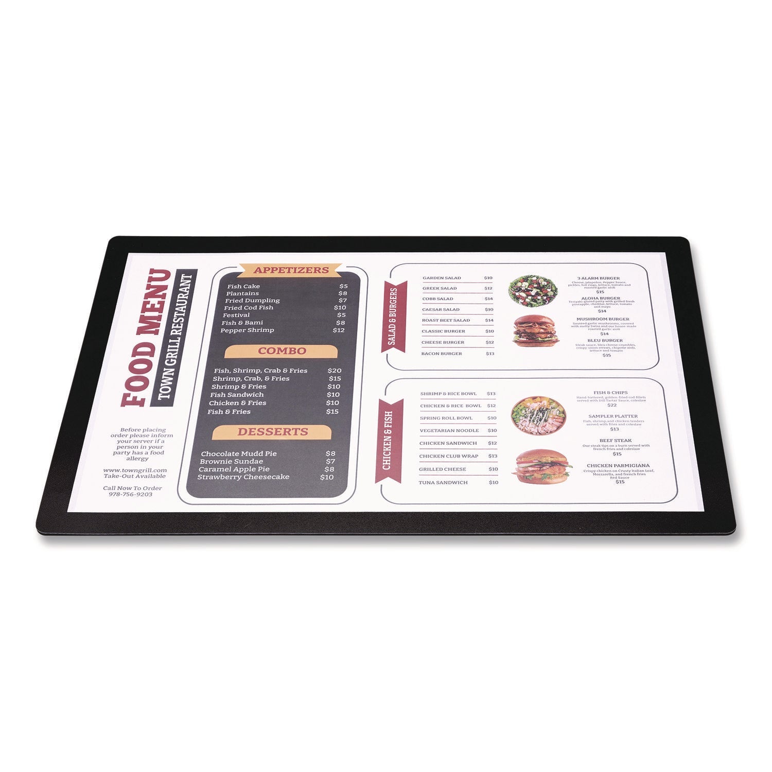 Excello Global Products® Menu Holder For 11 x 17 Menus, Landscape Orientation, 18.9 x 12.6 Holder, Clear/Black - Bloom Skins