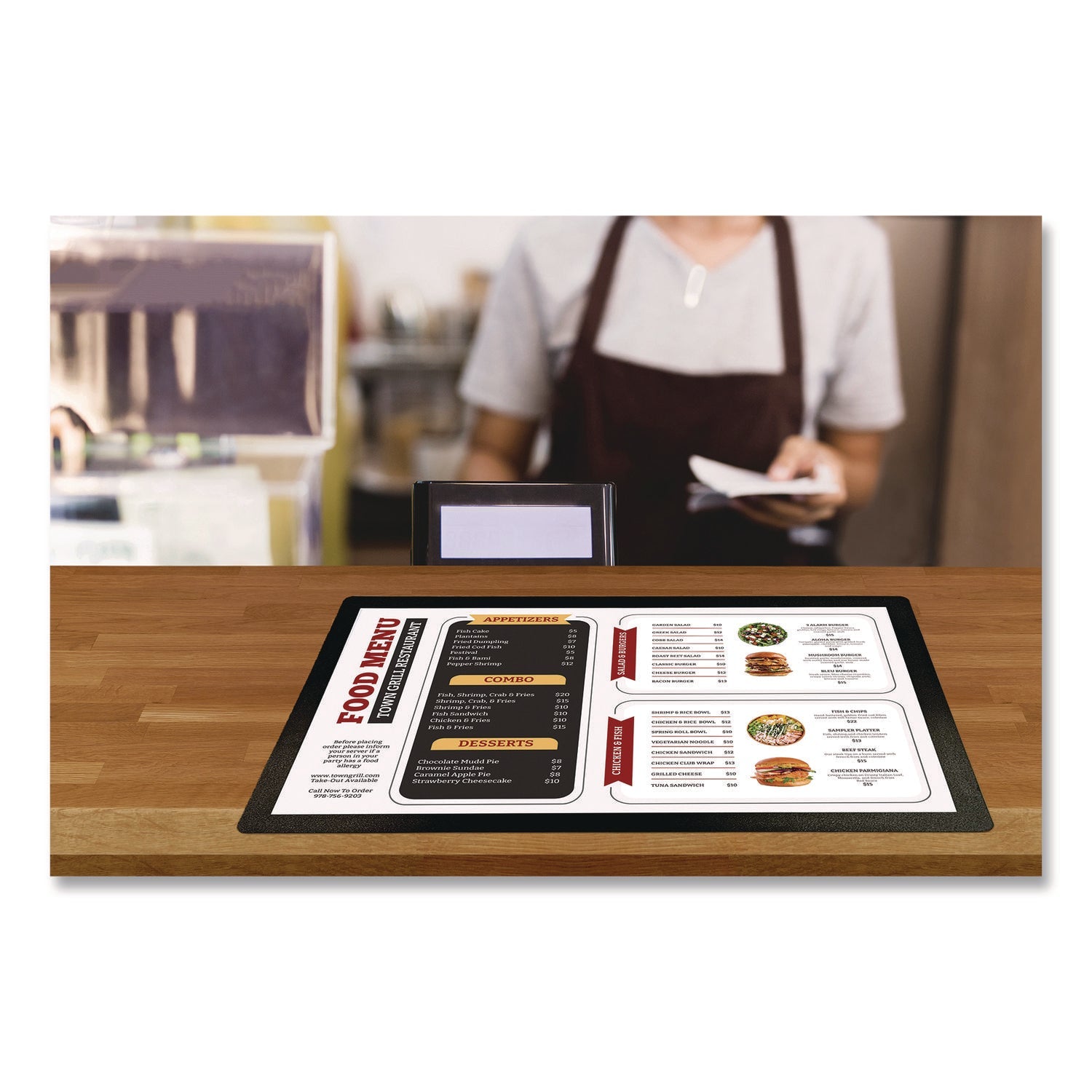 Excello Global Products® Menu Holder For 11 x 17 Menus, Landscape Orientation, 18.9 x 12.6 Holder, Clear/Black - Bloom Skins