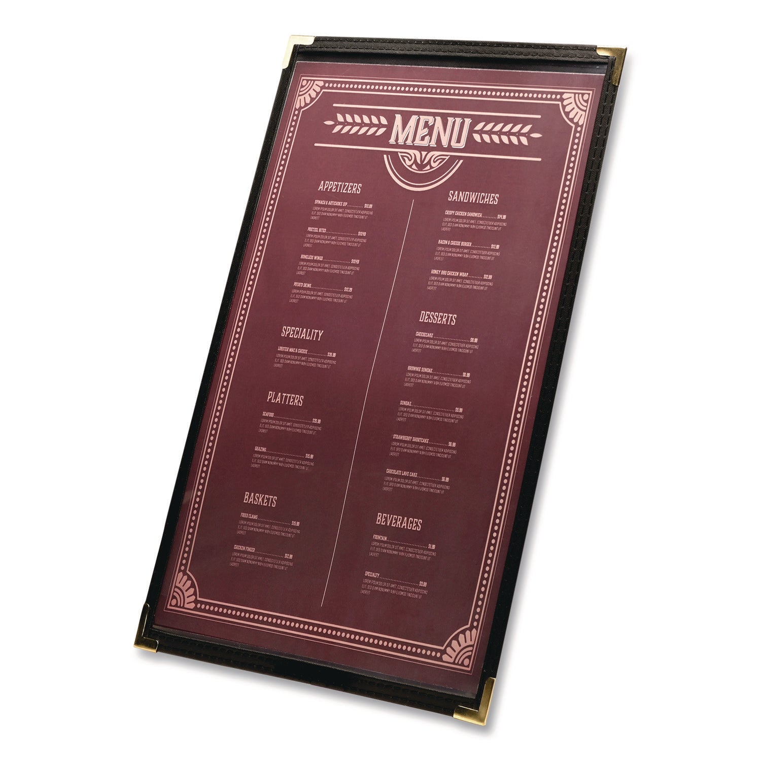 Excello Global Products® Menu Holder For 11 x 17 Menus, Portrait Orientation, 11.7 x 18, Clear/Black/Silver - Bloom Skins