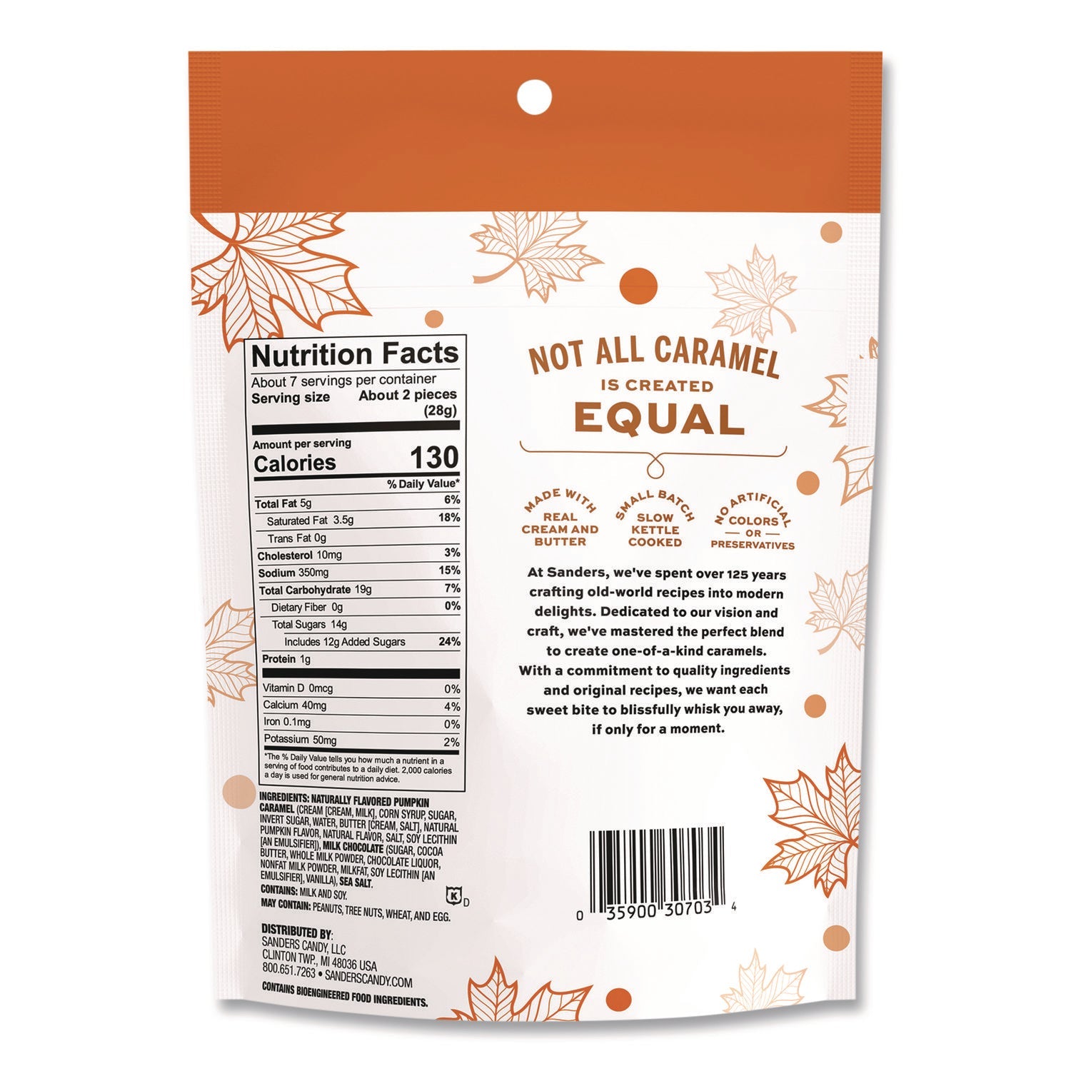 Sanders® Small Batch Wonders Pumpkin Spice Milk Chocolate Sea Salt Caramels, 7 oz Packet - Bloom Skins