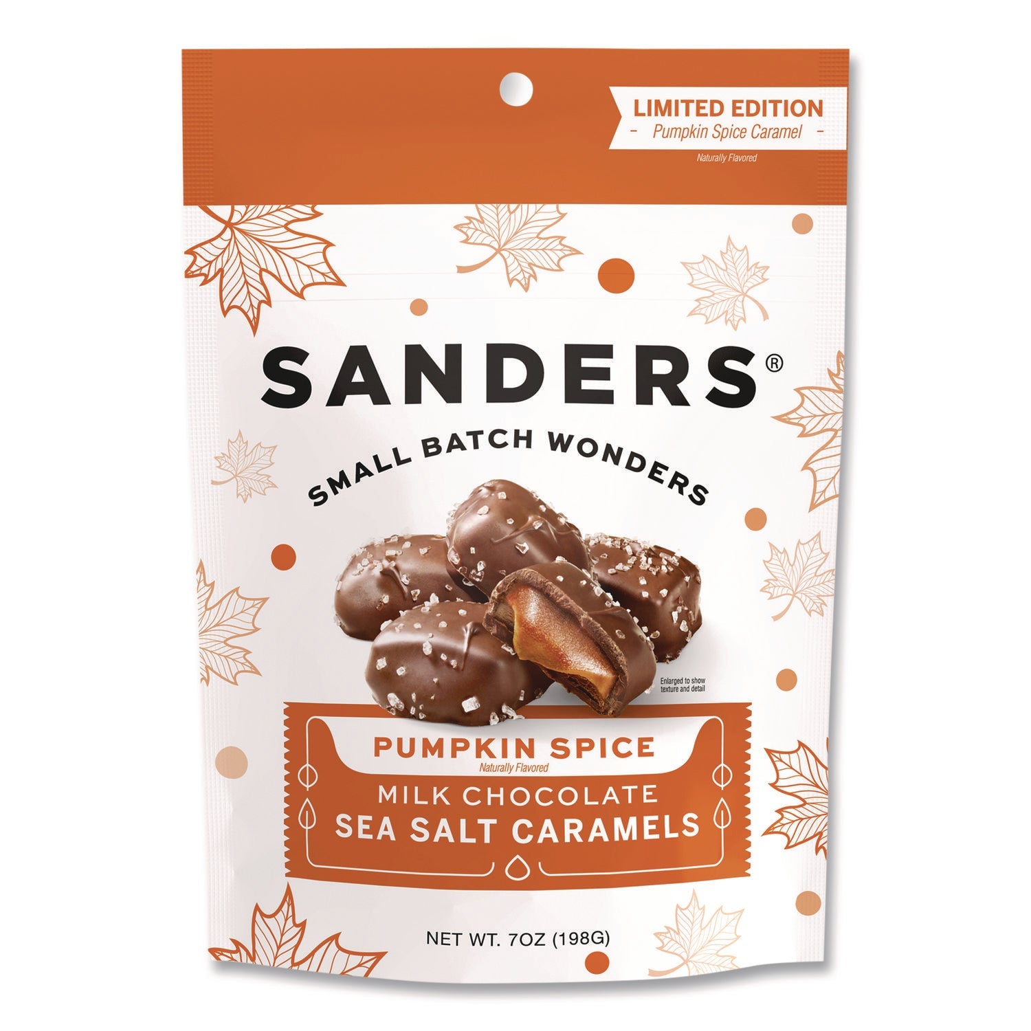 Sanders® Small Batch Wonders Pumpkin Spice Milk Chocolate Sea Salt Caramels, 7 oz Packet - Bloom Skins