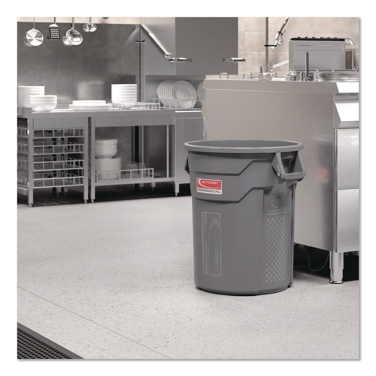 Suncast Commercial® Injection Molded Utility Trash Can, 20 gal, Resin, Gray - Bloom Skins