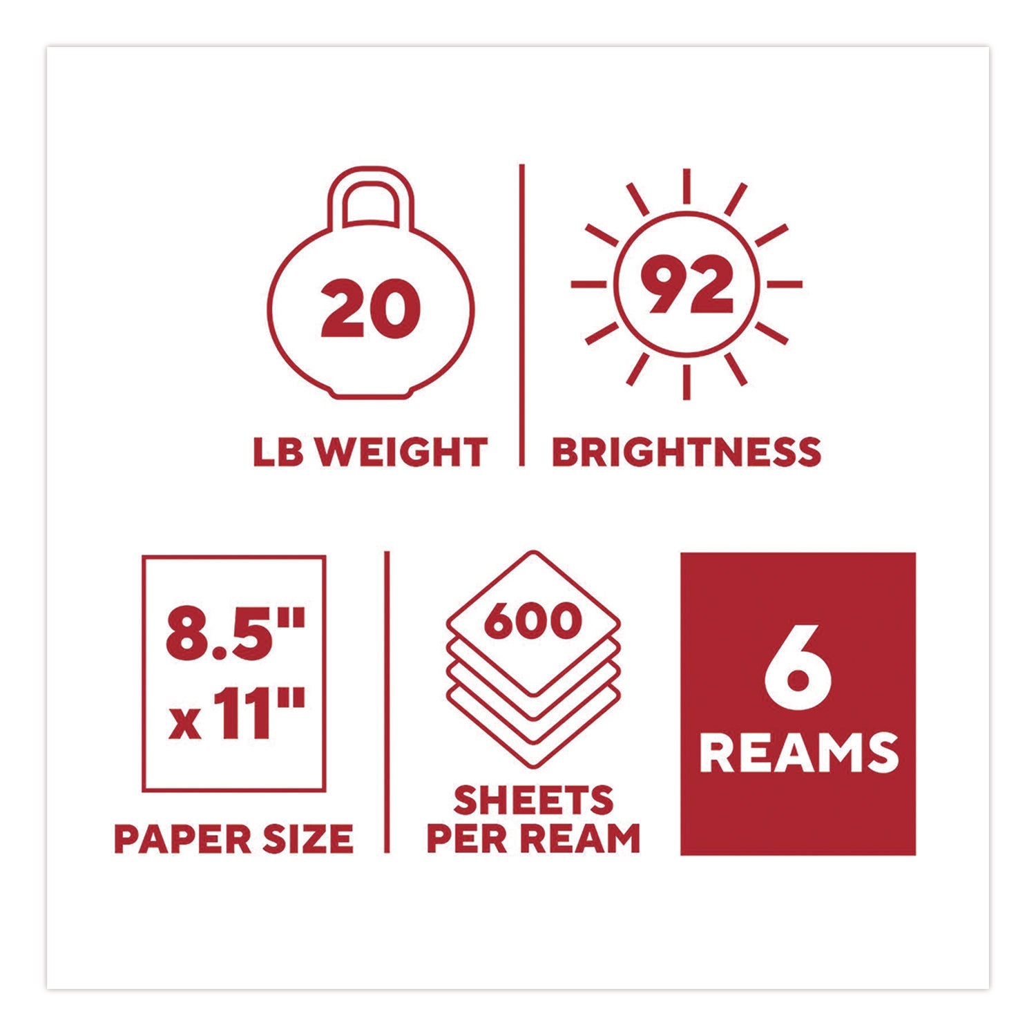 TRU RED™ Copy Paper, 92 Bright, 20 lb Bond Weight, 8.5 x 11, 600 Sheets/Ream, 6 Reams/Carton - Bloom Skins