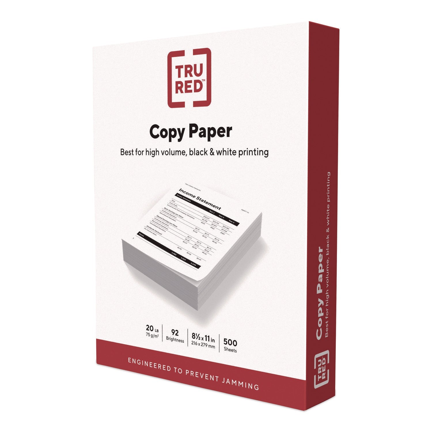 TRU RED™ Copy Paper, 92 Bright, 20 lb Bond Weight, 8.5 x 11, 600 Sheets/Ream, 6 Reams/Carton - Bloom Skins