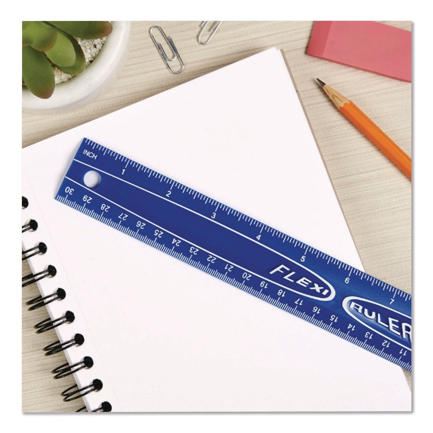 Bostitch® Lockermate Flexi Ruler, Standard/Metric, 12" Long, Blue