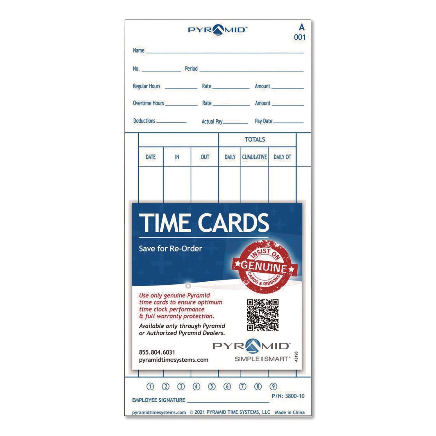 Pyramid Technologies Time Cards for 3800 Time Clock, 100/Pack - Bloom Skins