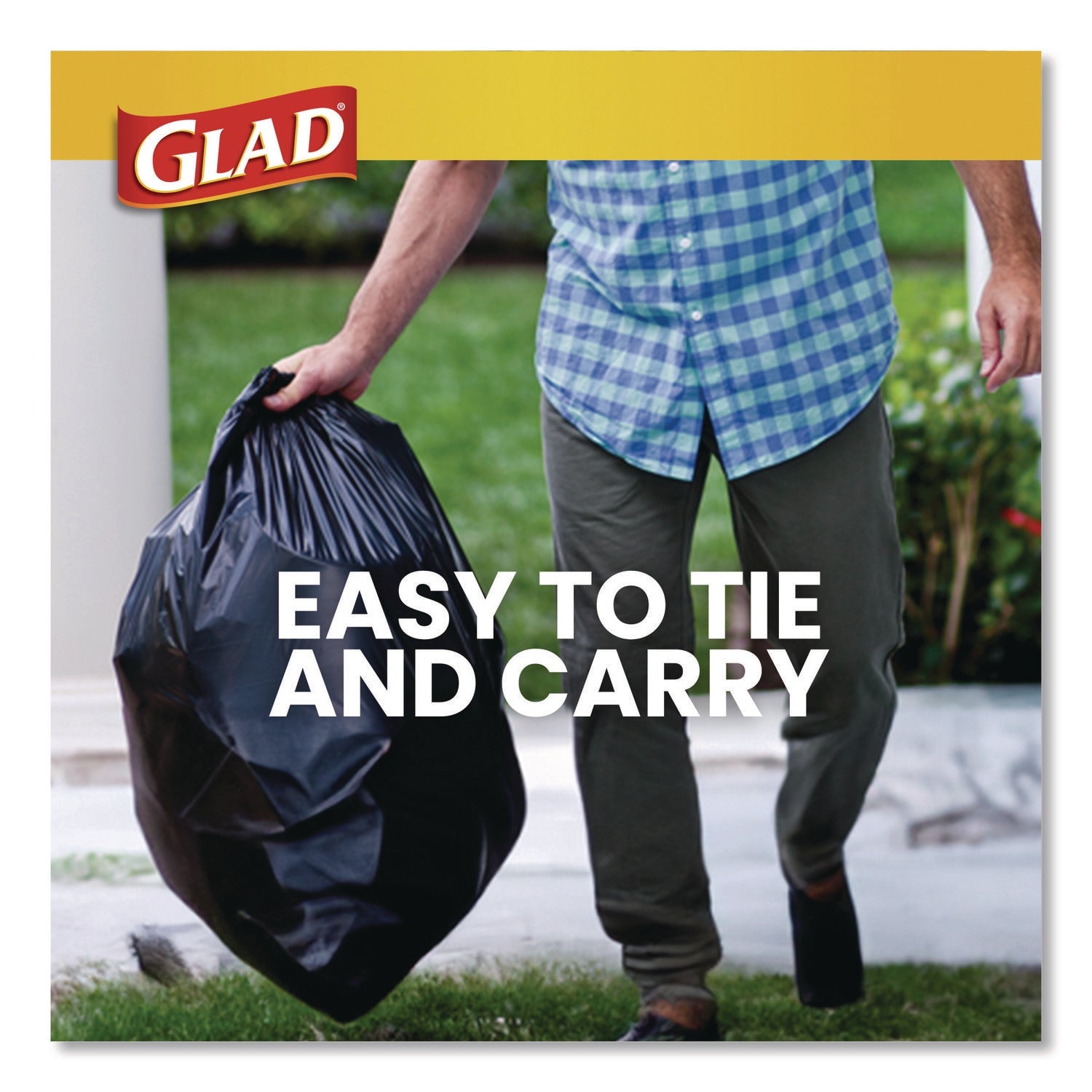 Glad® Large Quick-Tie Trash Bags, Tie-Flap, 30 gal, 0.81 mil, 30 x 33, Black, 10 Bags/Box, 12 Boxes/Carton - Bloom Skins