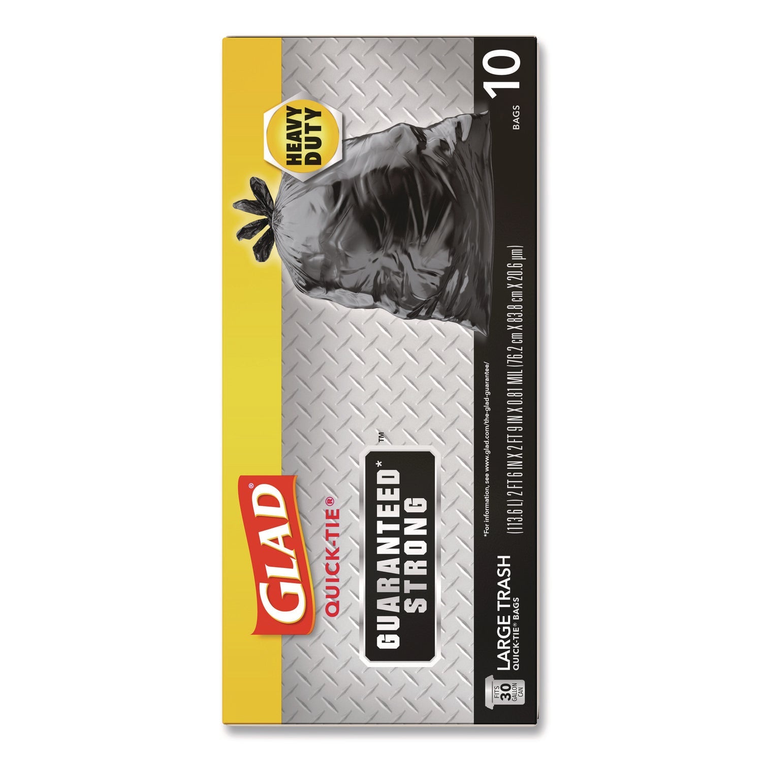 Glad® Large Quick-Tie Trash Bags, Tie-Flap, 30 gal, 0.81 mil, 30 x 33, Black, 10 Bags/Box, 12 Boxes/Carton - Bloom Skins