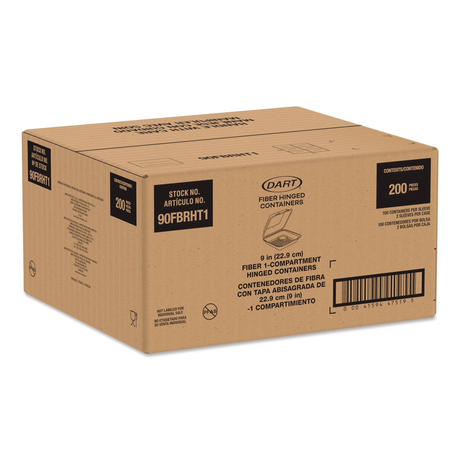 Dart® Compostable Molded Fiber Hinged Trays, ProPlanet Seal, 9.14 x 9 x 2.98, Natural, 200/Carton - Bloom Skins