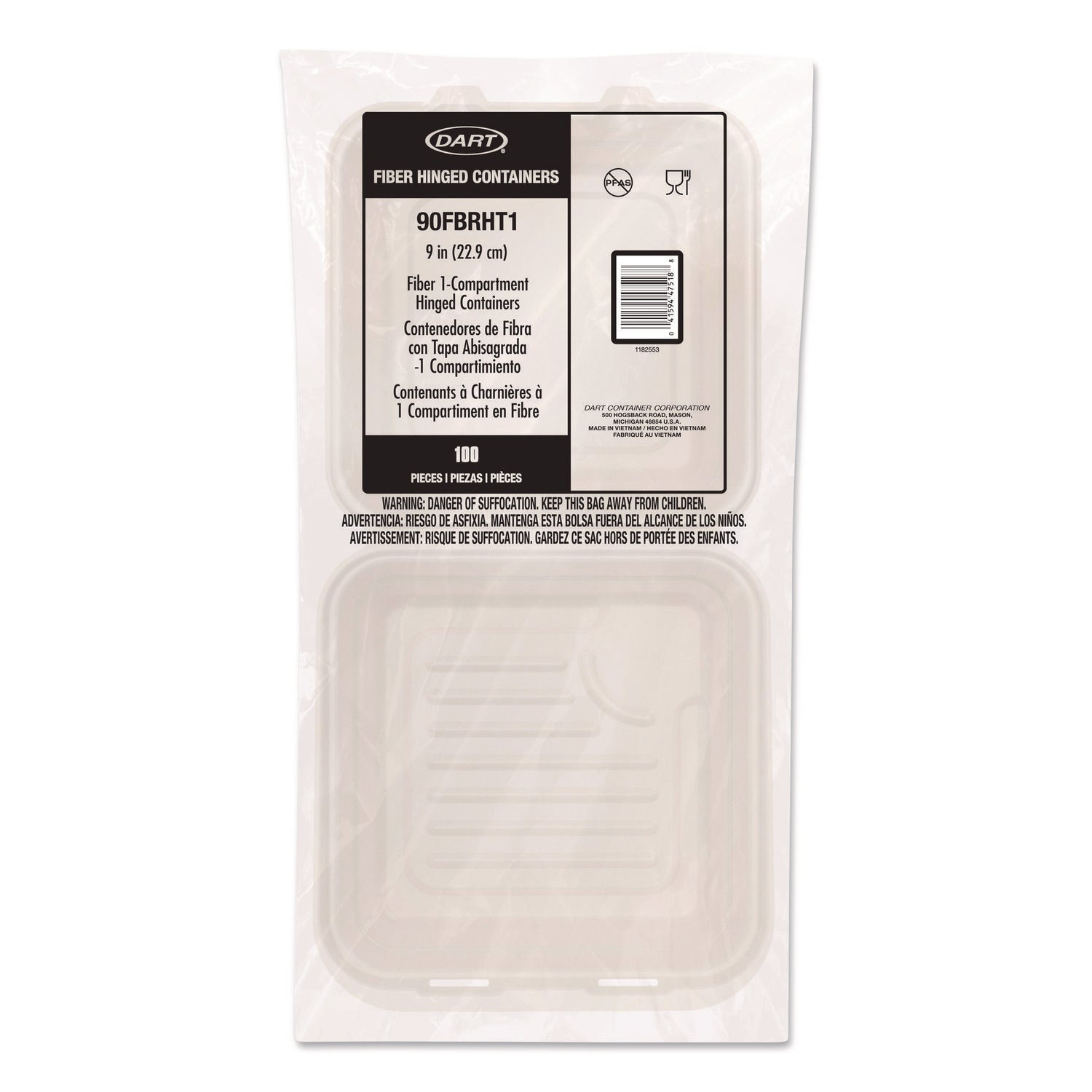 Dart® Compostable Molded Fiber Hinged Trays, ProPlanet Seal, 9.14 x 9 x 2.98, Natural, 200/Carton - Bloom Skins