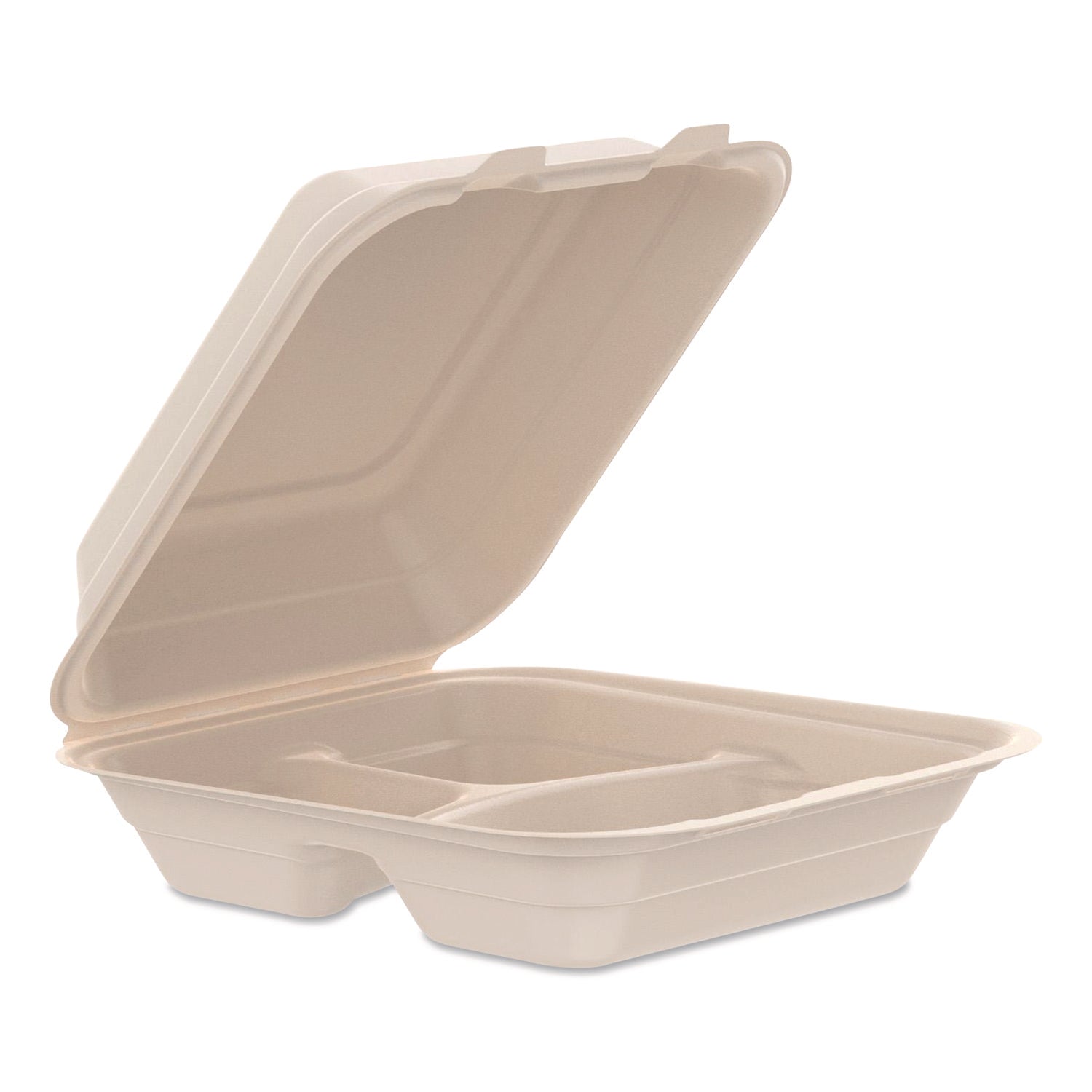 Dart® Compostable Molded Fiber Hinged Trays, ProPlanet Seal, 3 Compartments, 8.65 x 7.94 x 2.98, Natural, 200/Carton - Bloom Skins