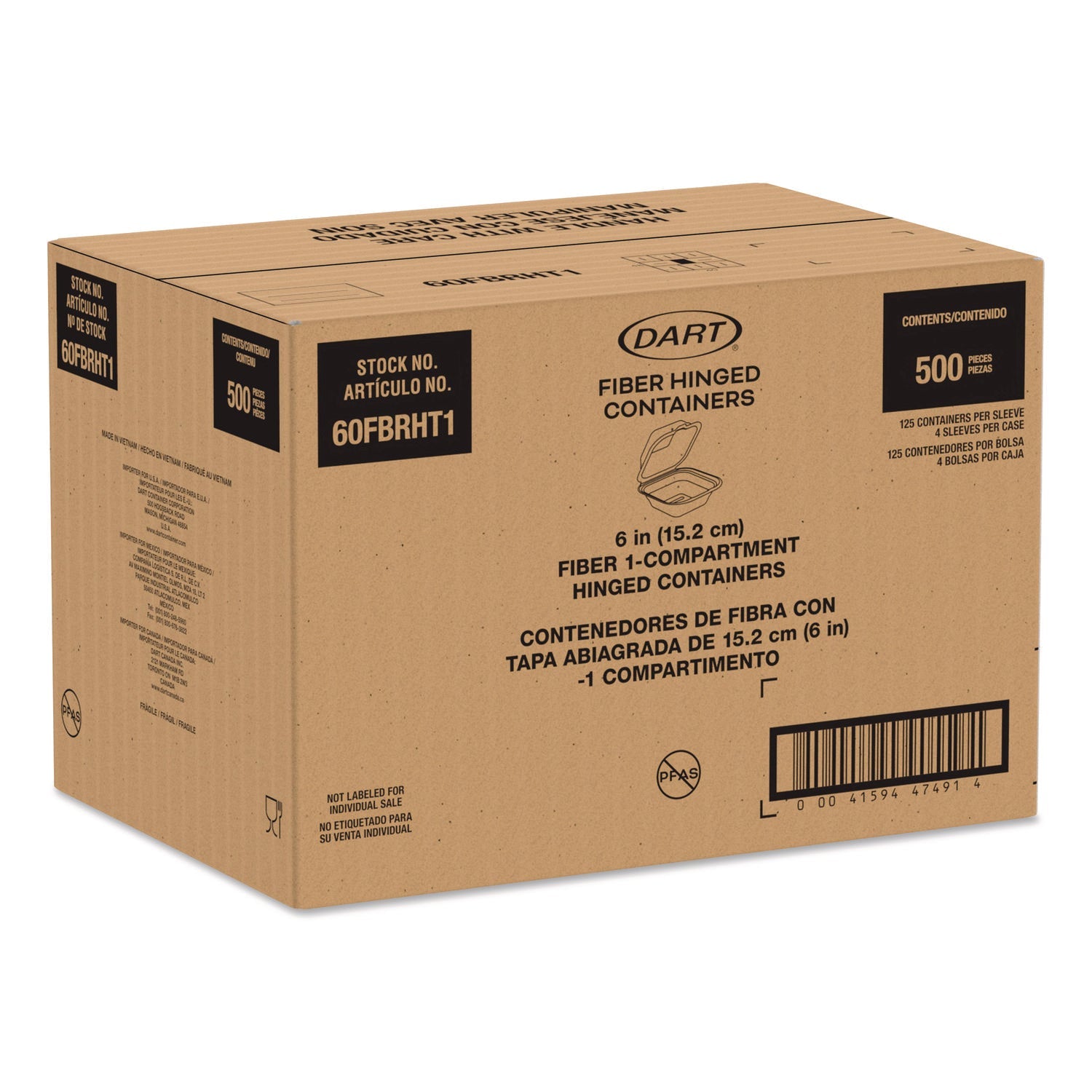 Dart® Compostable Molded Fiber Hinged Trays, ProPlanet Seal, 6.12 x 5.87 x 3.1, Natural, 500/Carton - Bloom Skins