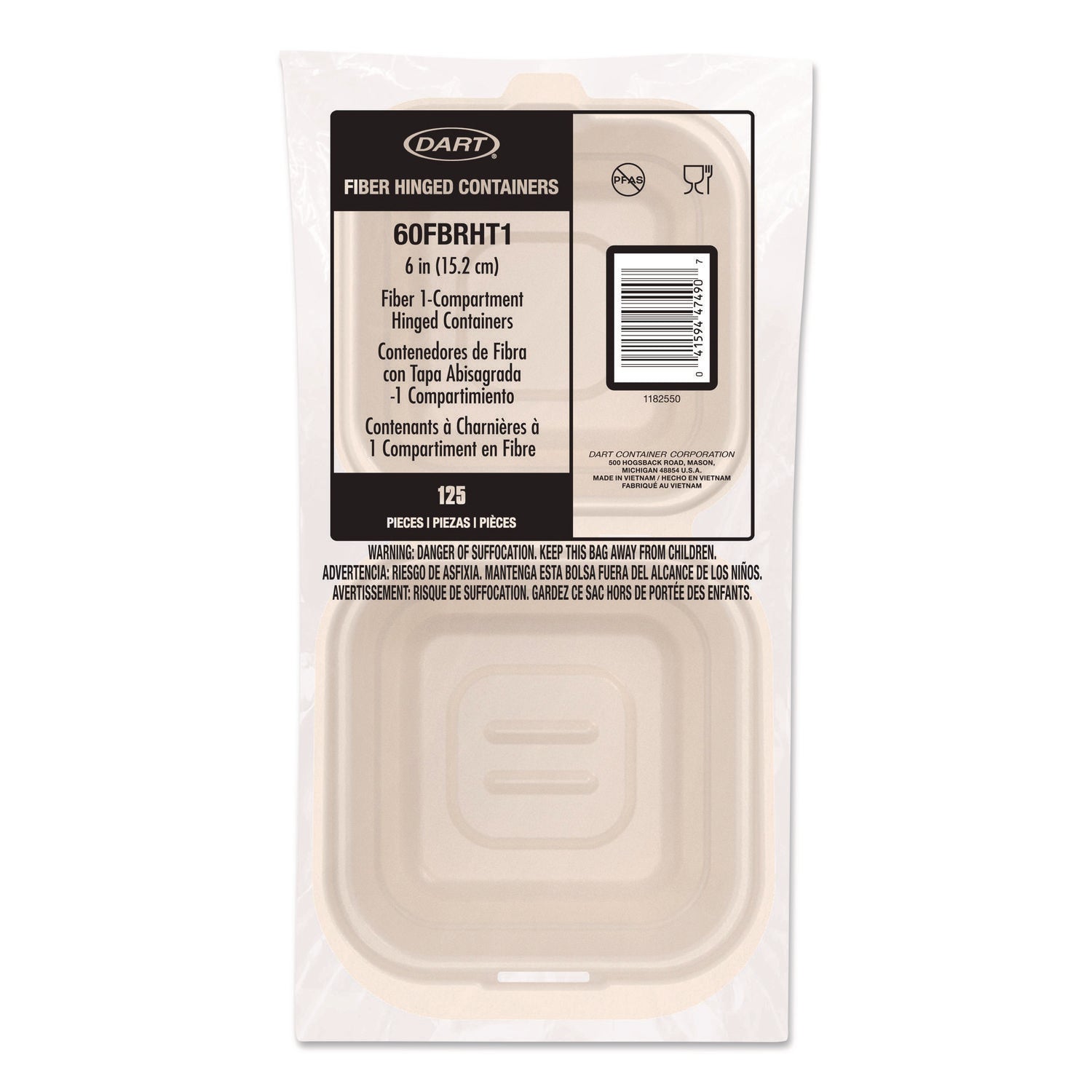 Dart® Compostable Molded Fiber Hinged Trays, ProPlanet Seal, 6.12 x 5.87 x 3.1, Natural, 500/Carton - Bloom Skins