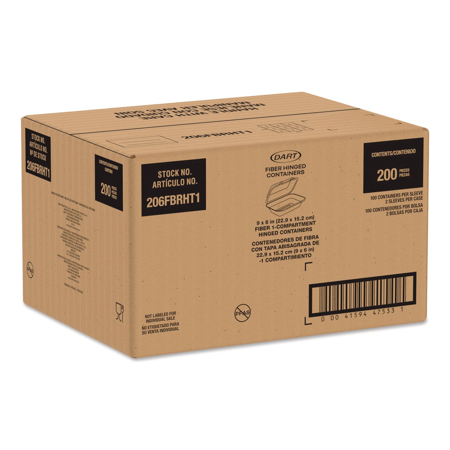 Dart® Compostable Molded Fiber Hinged Trays, ProPlanet Seal, 6.41 x 9.22 x 3, Natural, 200/Carton - Bloom Skins