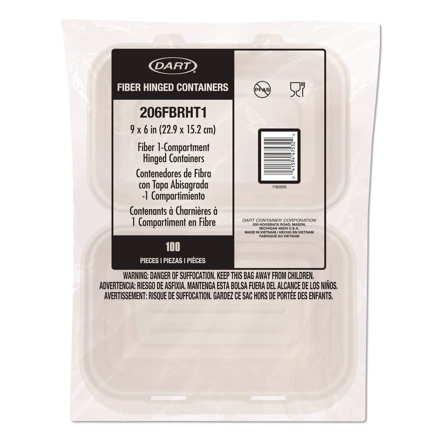 Dart® Compostable Molded Fiber Hinged Trays, ProPlanet Seal, 6.41 x 9.22 x 3, Natural, 200/Carton - Bloom Skins