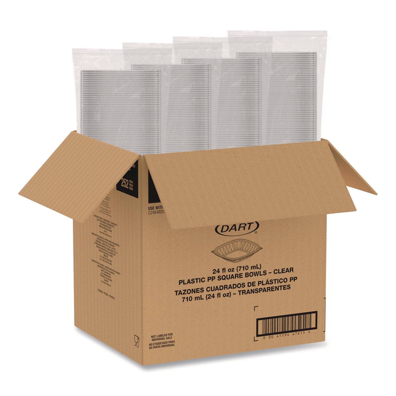 Dart® Square Plastic Bowls, 24 oz, 5 x 5 x 1.99, Clear, Plastic, 63 Bowls/Sleeve, 4 Sleeves/Carton - Bloom Skins