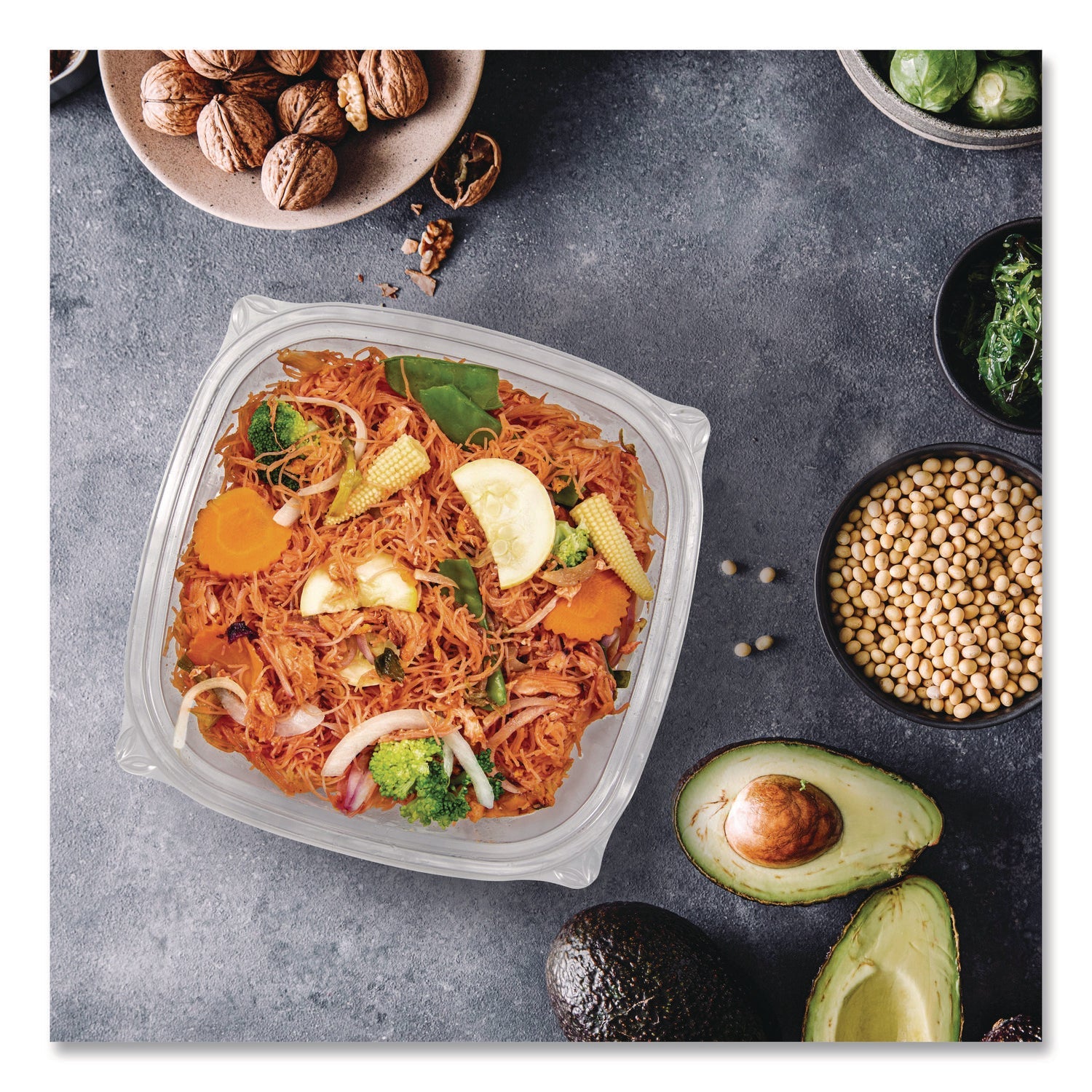 Dart® Square Plastic Bowls, 24 oz, 5 x 5 x 1.99, Clear, Plastic, 63 Bowls/Sleeve, 4 Sleeves/Carton - Bloom Skins