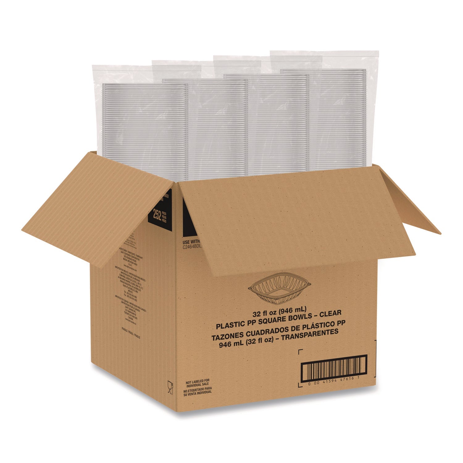 Dart® Square Plastic Bowls, 32 oz, 5 x 5 x 1.49, Clear, Plastic, 63 Bowls/Sleeve, 4 Sleeves/Carton - Bloom Skins