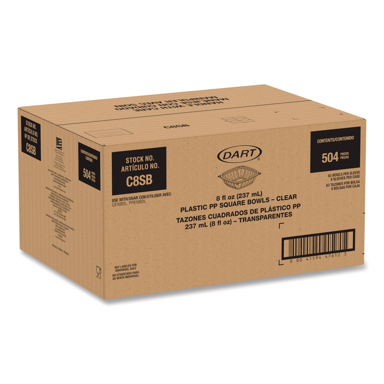 Dart® Square Plastic Bowls, 8 oz, 8.5 x 8.5 x 1.51, Clear, Plastic, 63 Bowls/Sleeve, 8 Sleeves/Carton - Bloom Skins