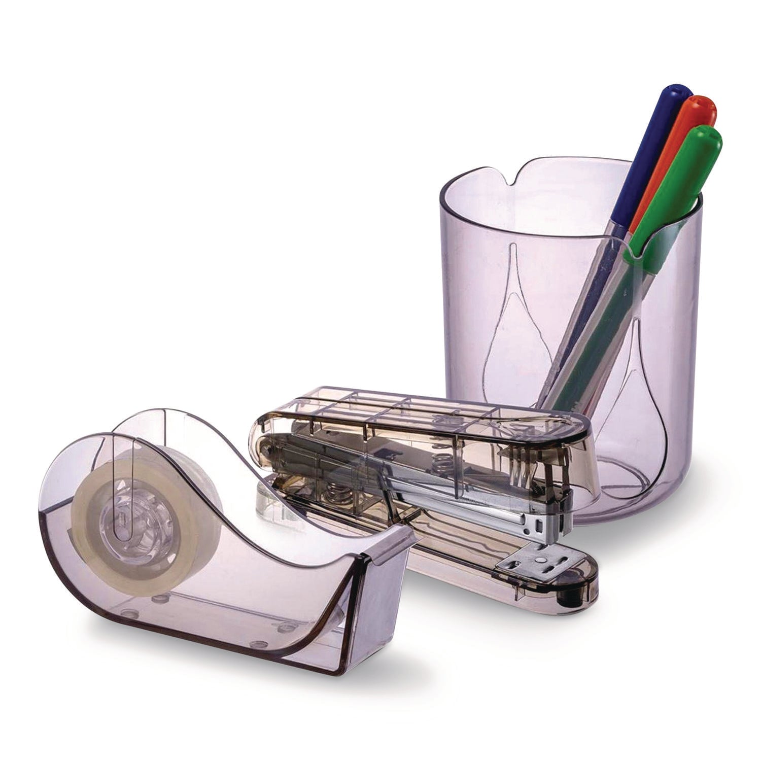Officemate Three-Piece Desk Set, Stapler, Tape Dispenser with Tape, Pencil Cup - Bloom Skins