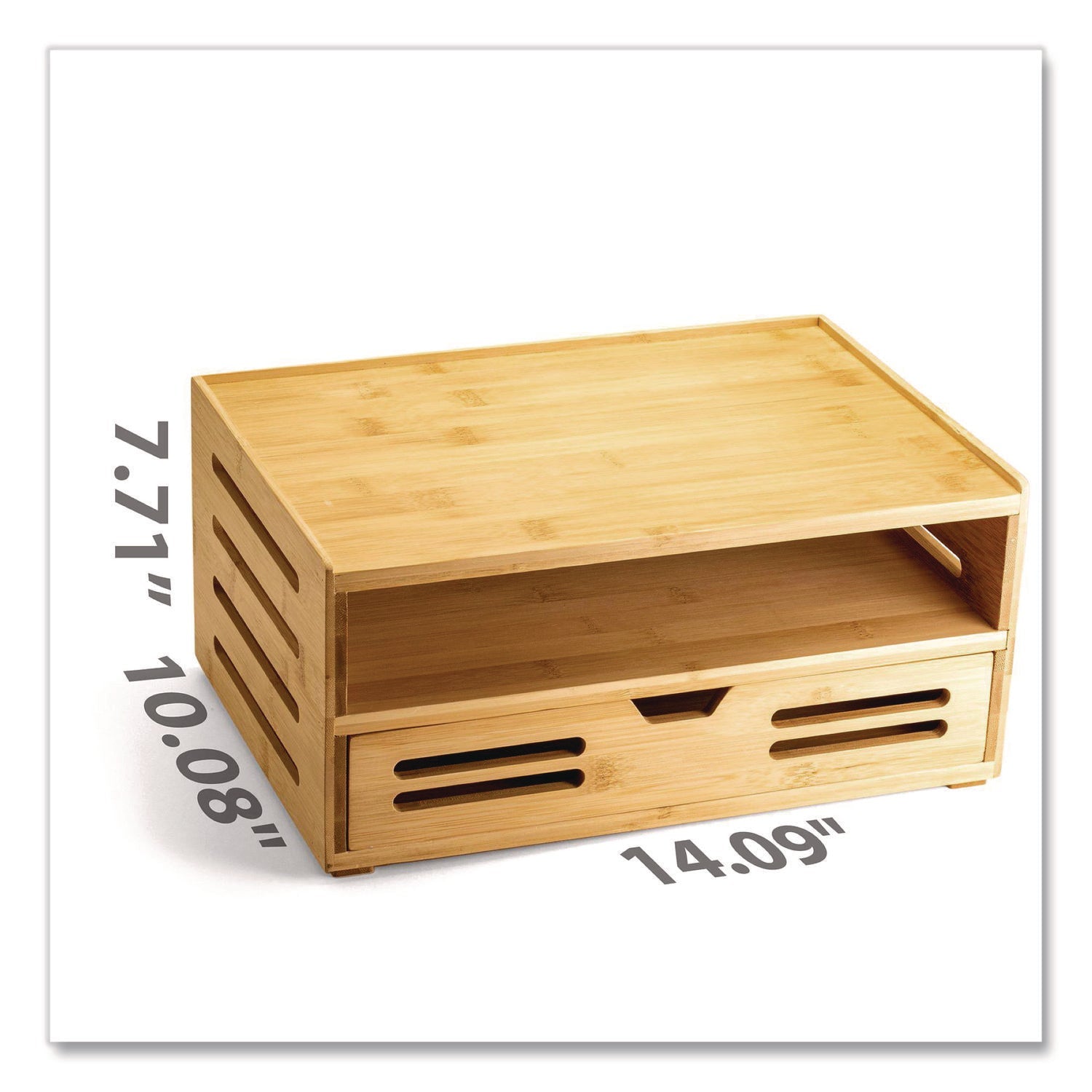 Officemate Bamboo Stackable Document Organizer with Drawer, 2 Sections, Letter Size Files, 14.09" x 10.08" x 7.7", Brown - Bloom Skins