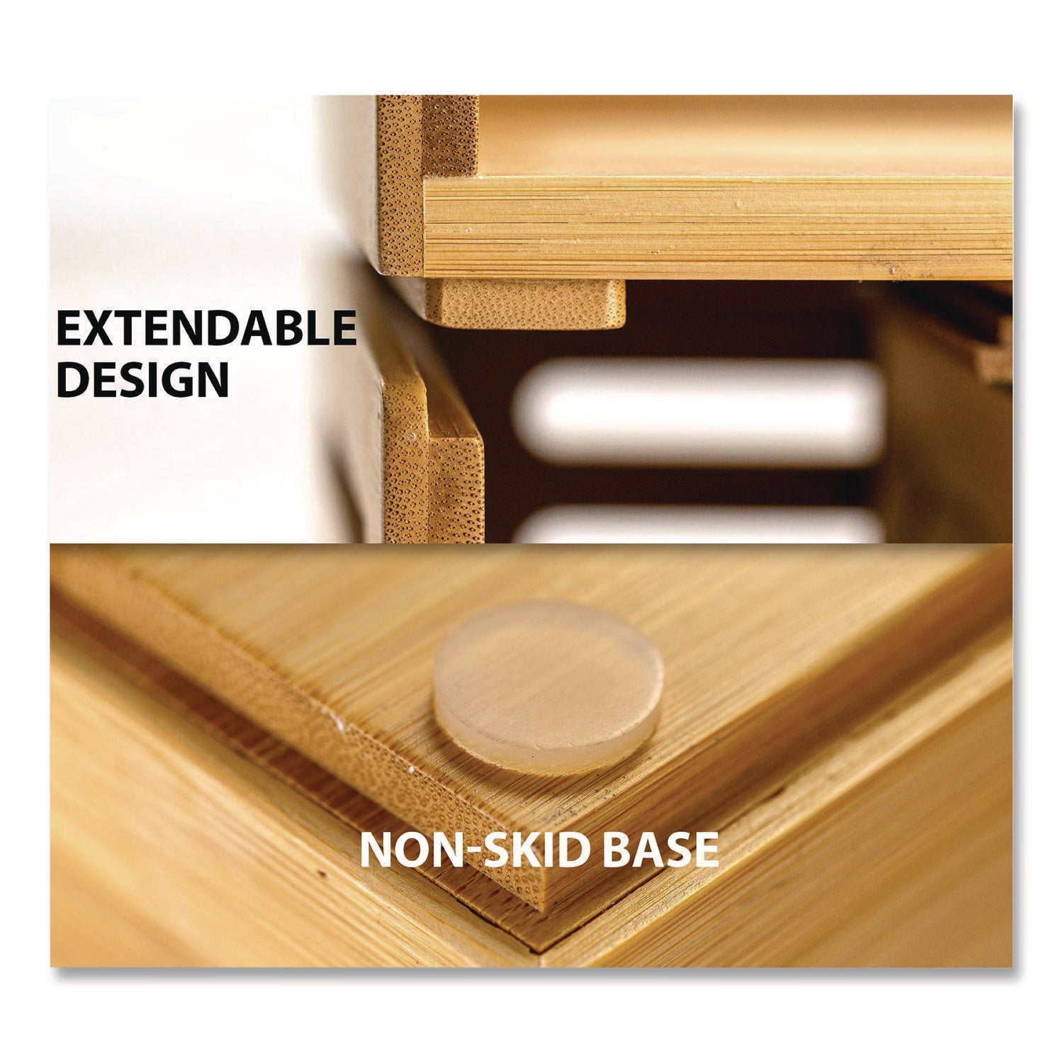 Officemate Bamboo Stackable Document Organizer with Drawer, 2 Sections, Letter Size Files, 14.09" x 10.08" x 7.7", Brown - Bloom Skins