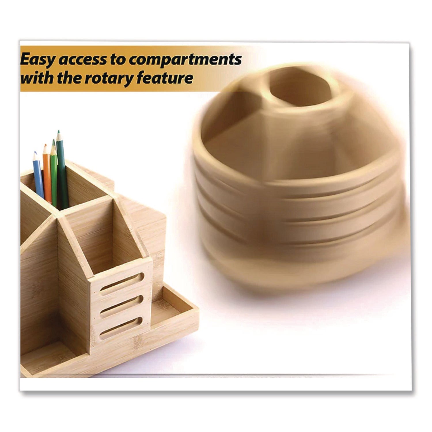 Officemate Bamboo Rotary Organizer, 9 Compartments, 8.85 x 8.82 x 7.4, Brown, Bamboo - Bloom Skins