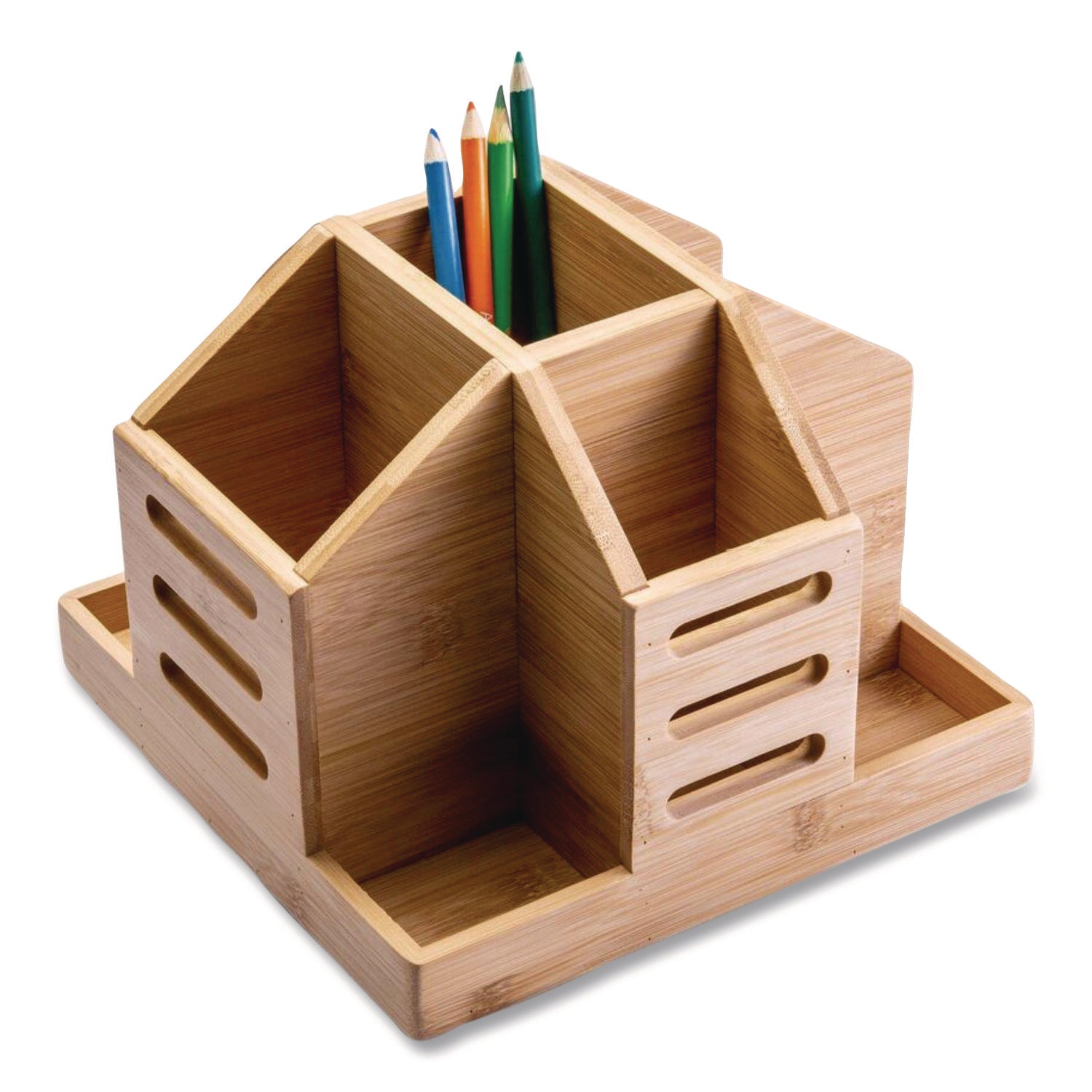 Officemate Bamboo Rotary Organizer, 9 Compartments, 8.85 x 8.82 x 7.4, Brown, Bamboo - Bloom Skins