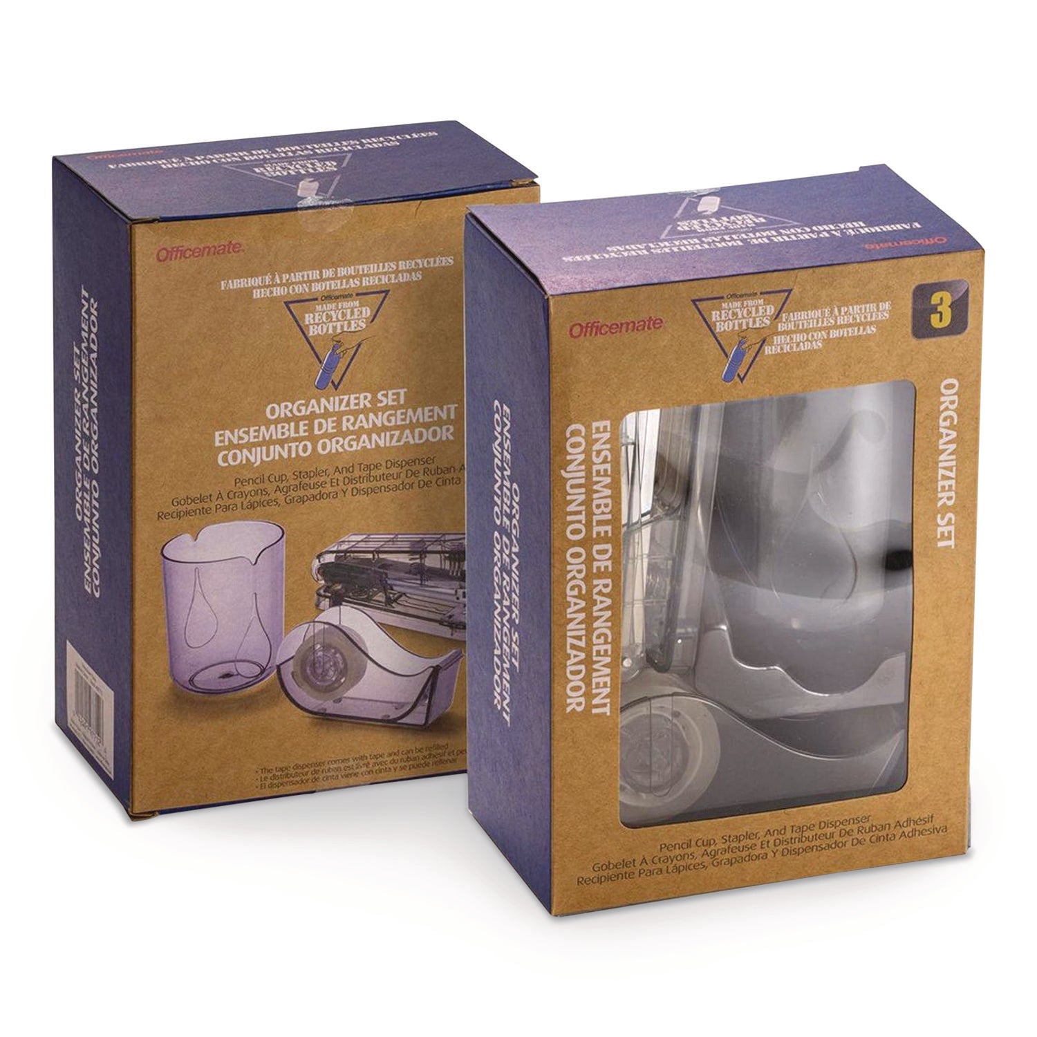 Officemate Three-Piece Desk Set, Stapler, Tape Dispenser with Tape, Pencil Cup - Bloom Skins