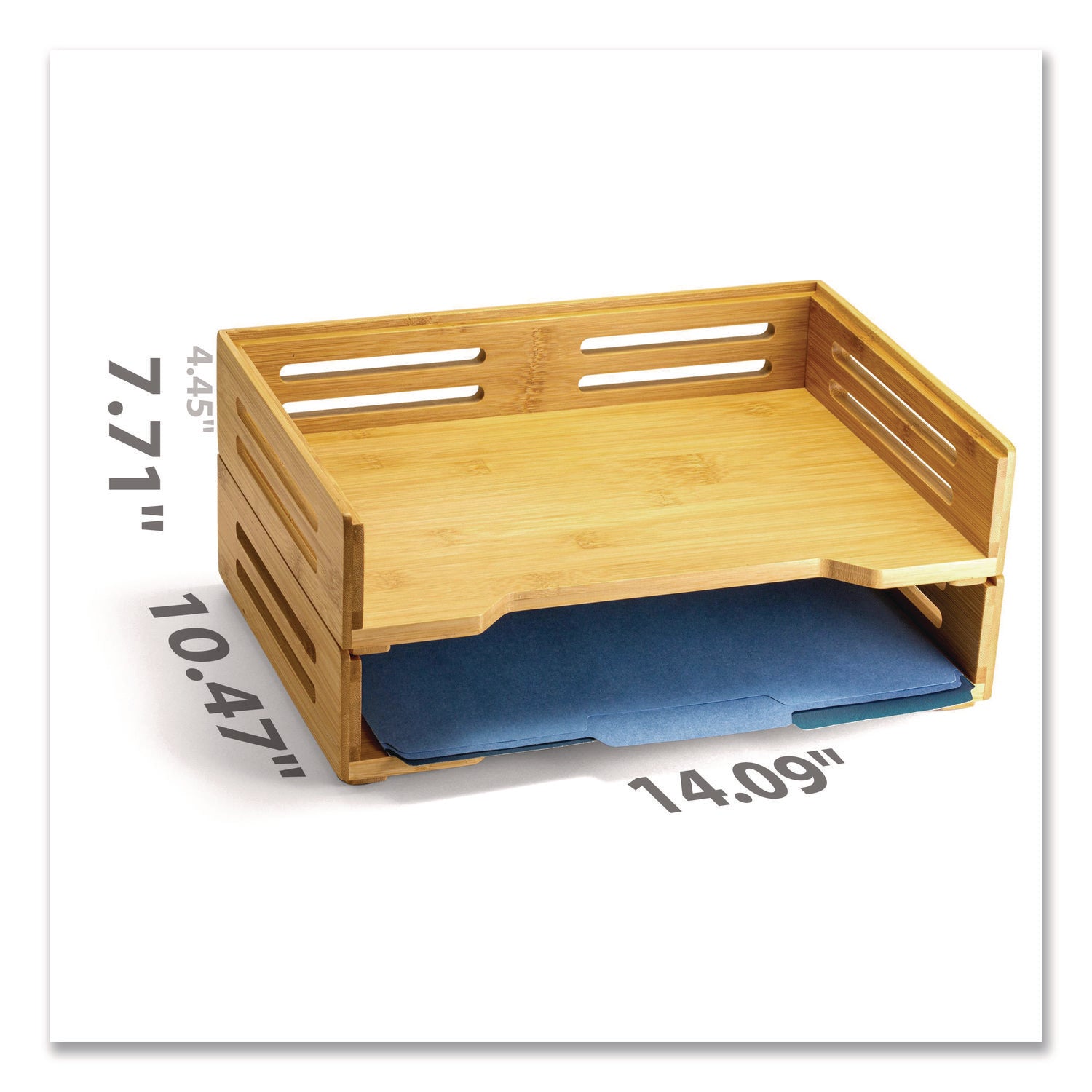 Officemate Bamboo Stackable Desktop Document Trays, 2 Sections, Letter Size Files, 14.09" x 10.47" x 4.4", Brown, 2/Pack - Bloom Skins
