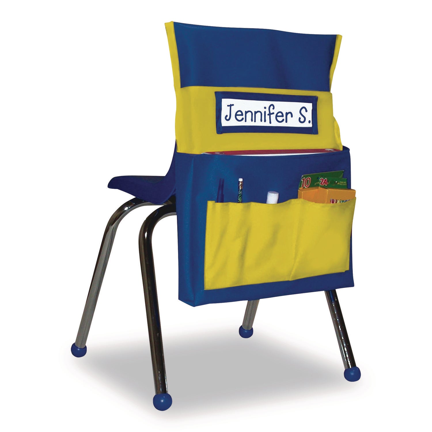 Carson-Dellosa Education Chairback Buddy for Student Chairs with a Back Width Up to 15", Medium, 15 x 1.5 x 19, Fabric, Blue/Yellow - Bloom Skins
