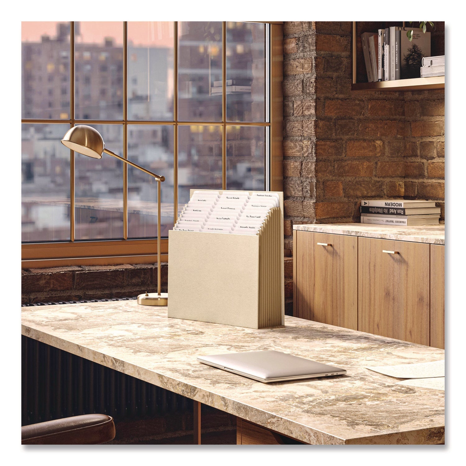 Smead Stadium File, 10.5" Expansion, 12 Sections, 1/3-Cut Tabs, Letter Size, Beige - Bloom Skins