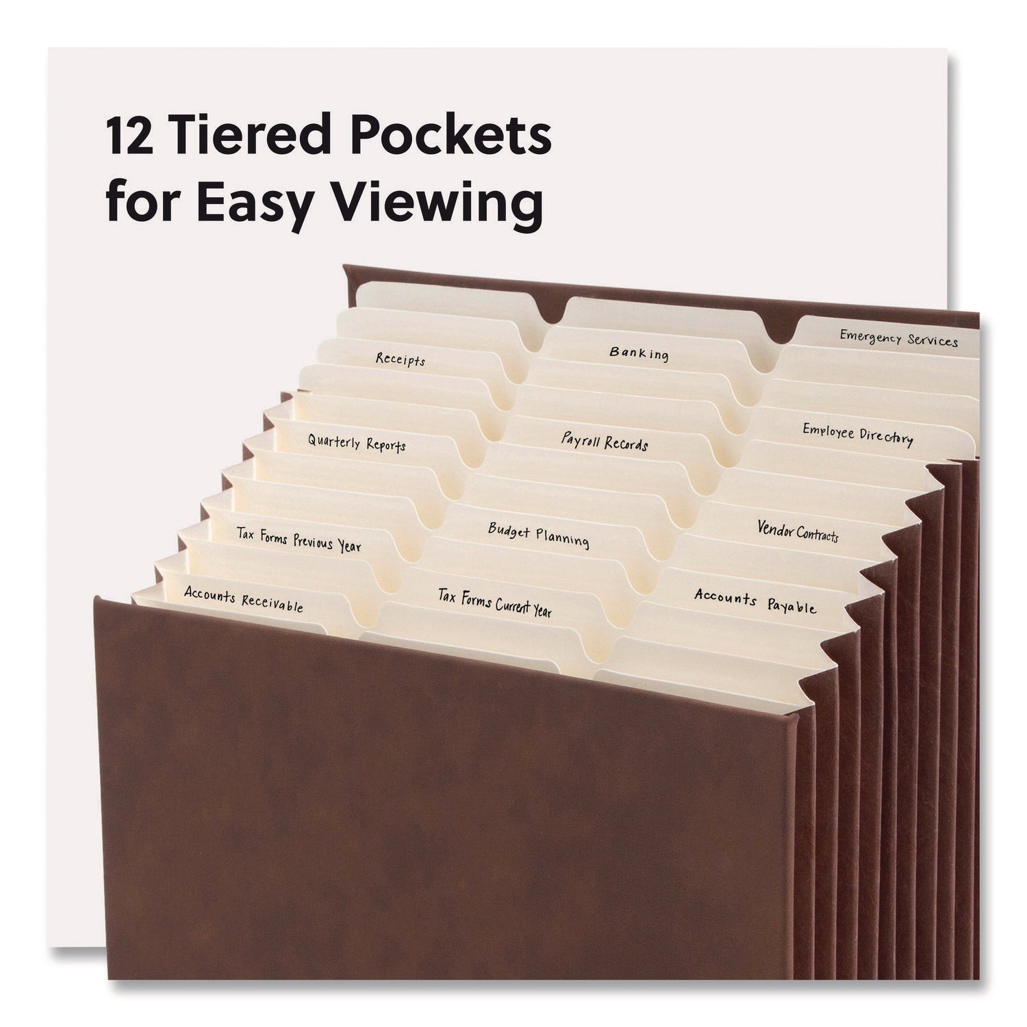 Smead Stadium File, 10.5" Expansion, 12 Sections, 1/3-Cut Tabs, Letter Size, Saddle - Bloom Skins