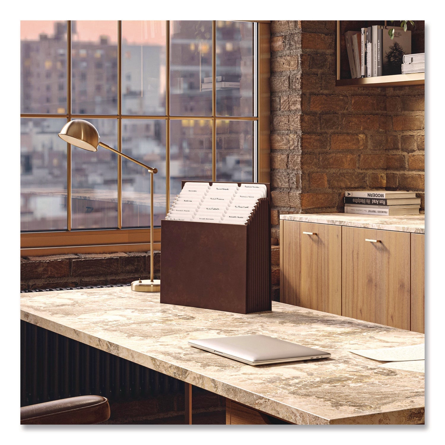 Smead Stadium File, 10.5" Expansion, 12 Sections, 1/3-Cut Tabs, Letter Size, Saddle - Bloom Skins