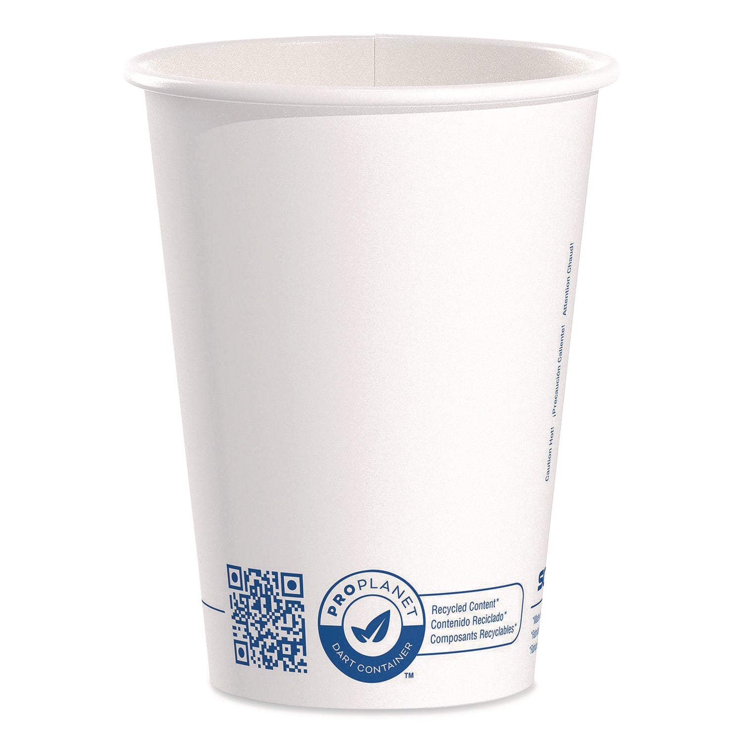 SOLO® Recycled Content PCF Paper Hot Cups, ProPlanet Seal, 12 oz, White/Blue, 1,000/Carton