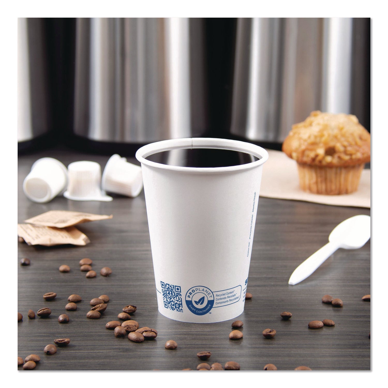 SOLO® Recycled Content PCF Paper Hot Cups, ProPlanet Seal, 12 oz, White/Blue, 1,000/Carton - Bloom Skins