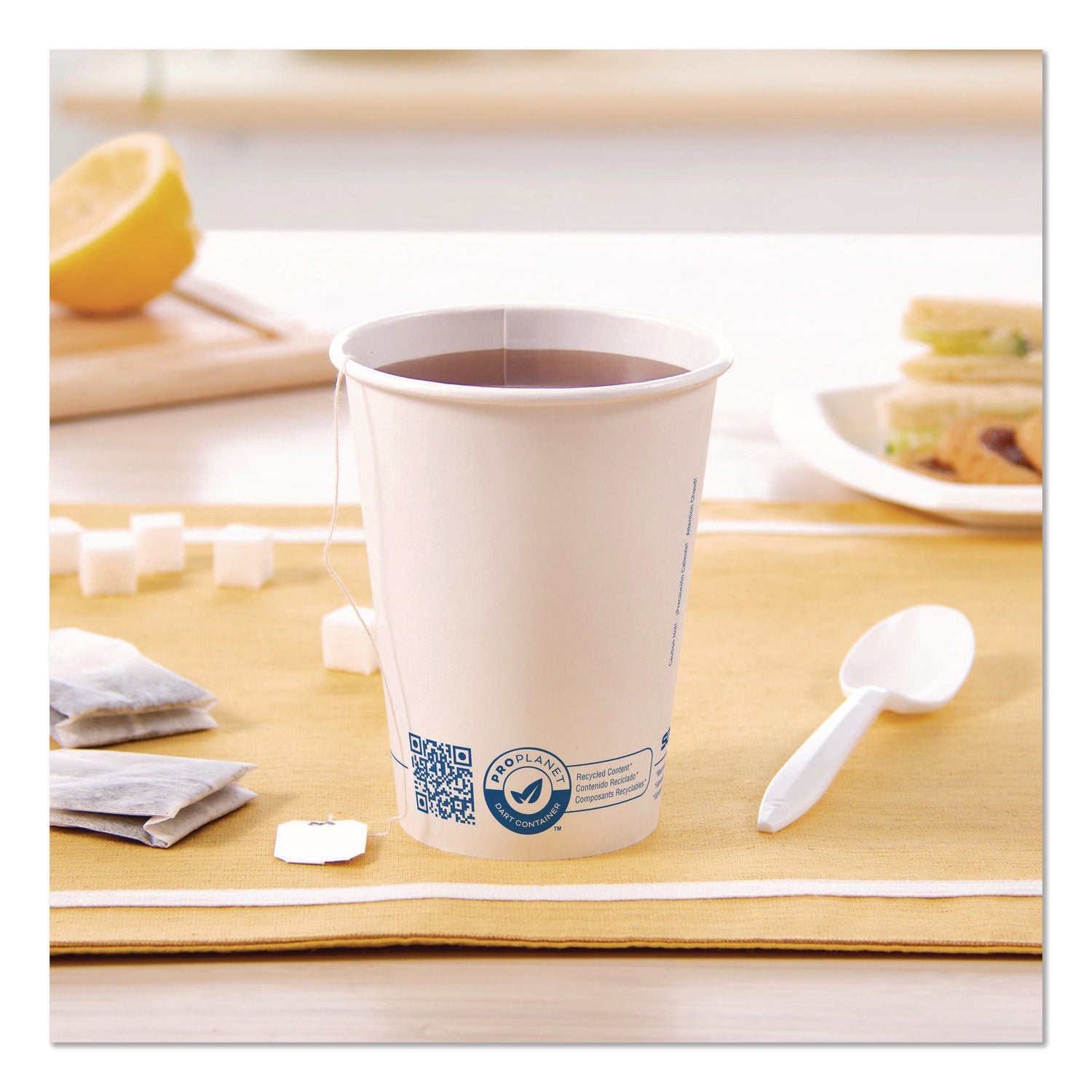 SOLO® Recycled Content PCF Paper Hot Cups, ProPlanet Seal, 12 oz, White/Blue, 1,000/Carton - Bloom Skins