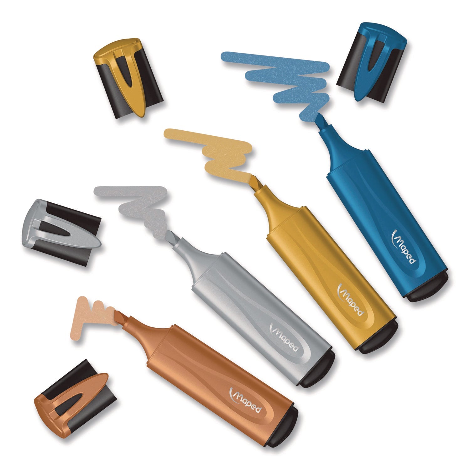 Maped Helix Fluo Peps Metallic Glitter Highlighter, Assorted Ink, Chisel Tip, Assorted Barrel, 4/Pack - Bloom Skins