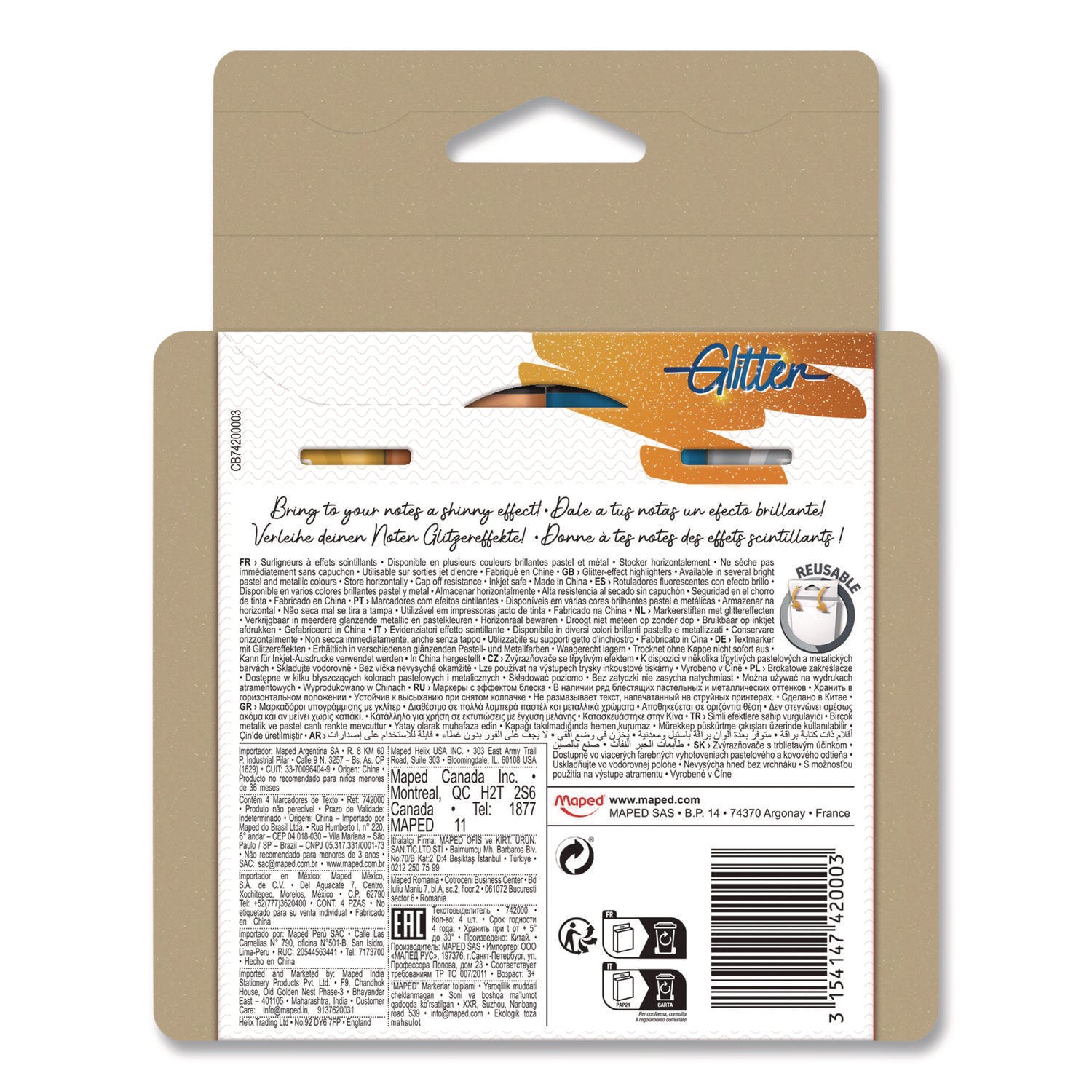 Maped Helix Fluo Peps Metallic Glitter Highlighter, Assorted Ink, Chisel Tip, Assorted Barrel, 4/Pack - Bloom Skins