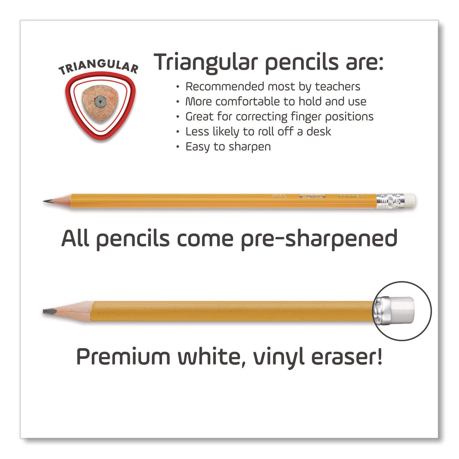 Maped Helix Essentials Triangular Pre-Sharpened Pencils, HB (#2), Black Lead, Yellow Barrel, 12/Box - Bloom Skins