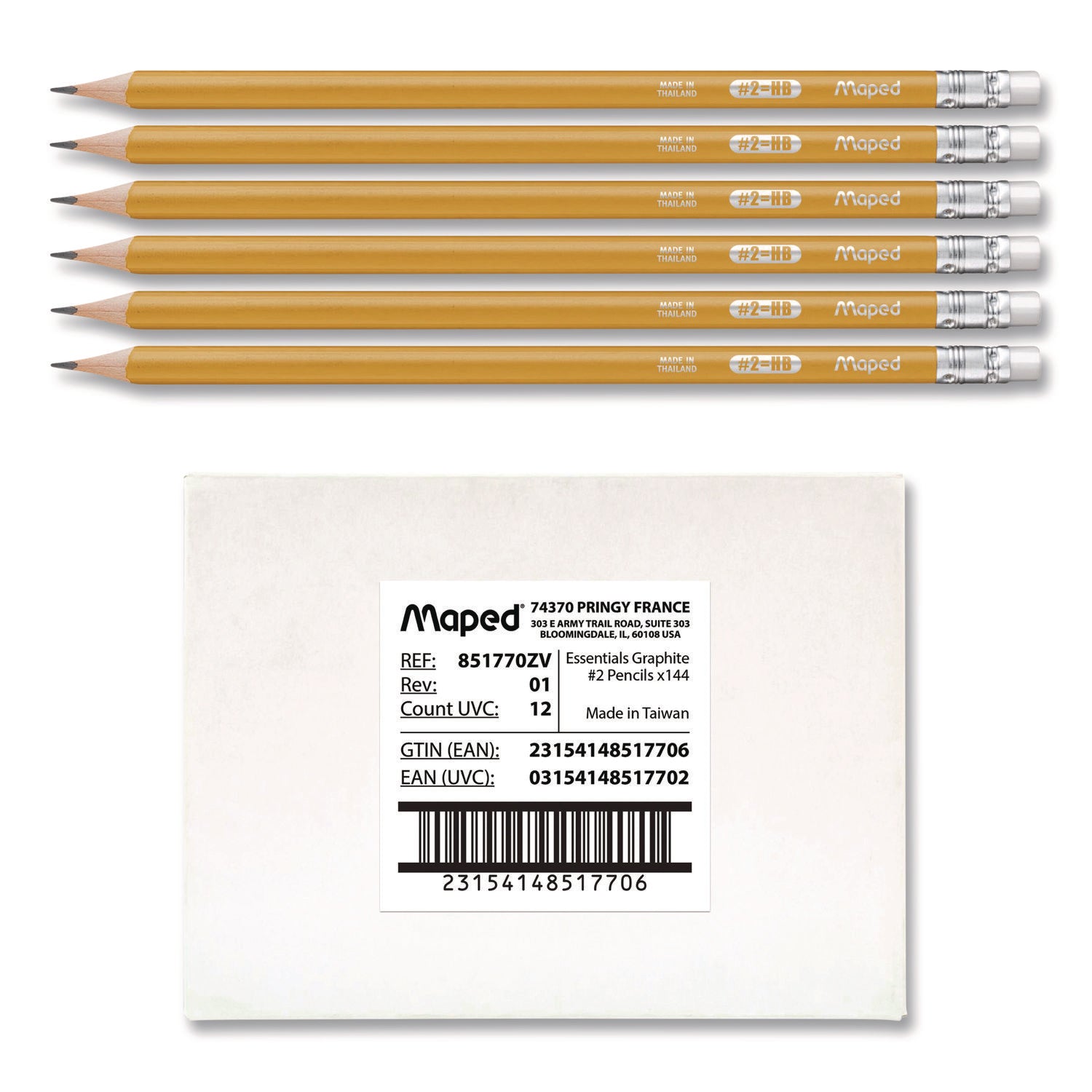 Maped Helix Essentials Triangular Pre-Sharpened Pencils, HB (#2), Black Lead, Yellow Barrel, 144/Box - Bloom Skins