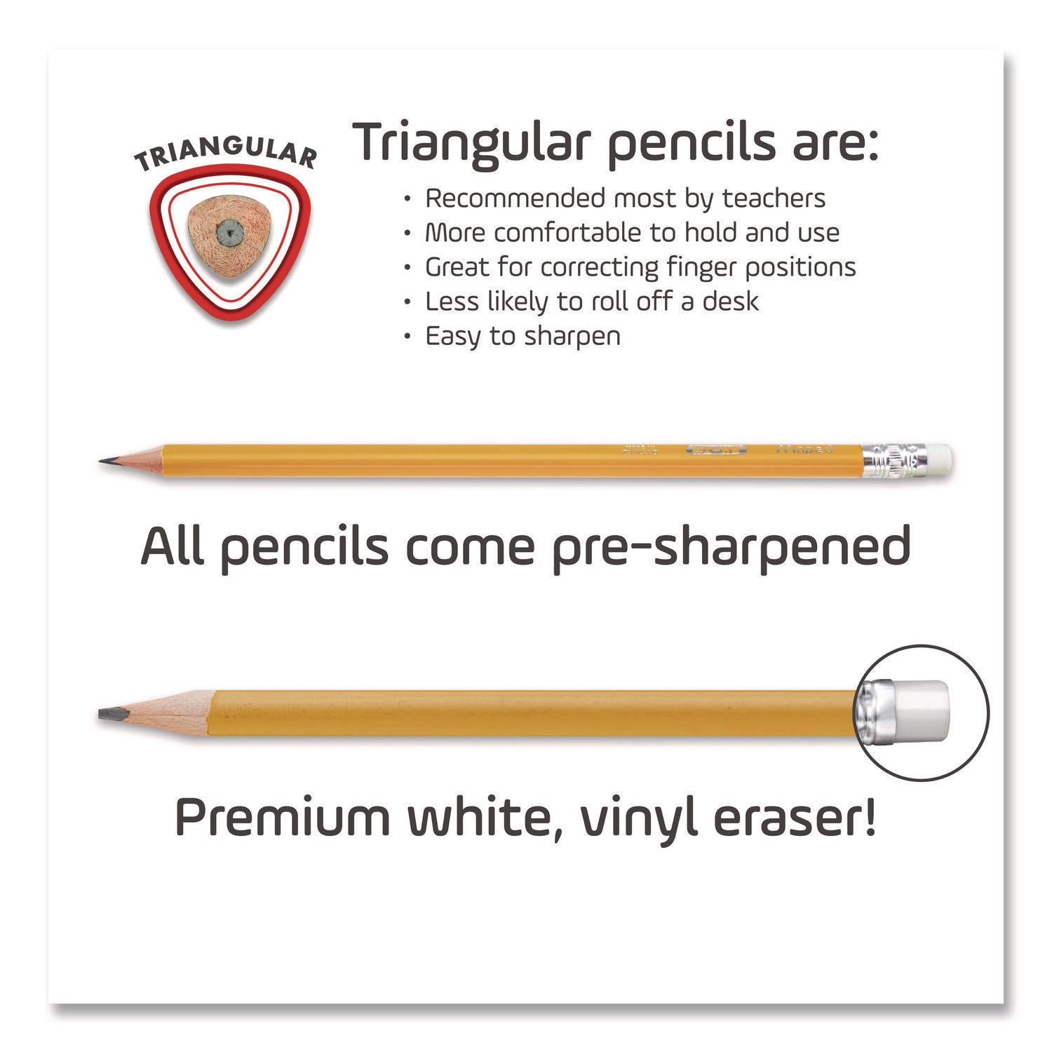 Maped Helix Essentials Triangular Pre-Sharpened Pencils, HB (#2), Black Lead, Yellow Barrel, 144/Box - Bloom Skins