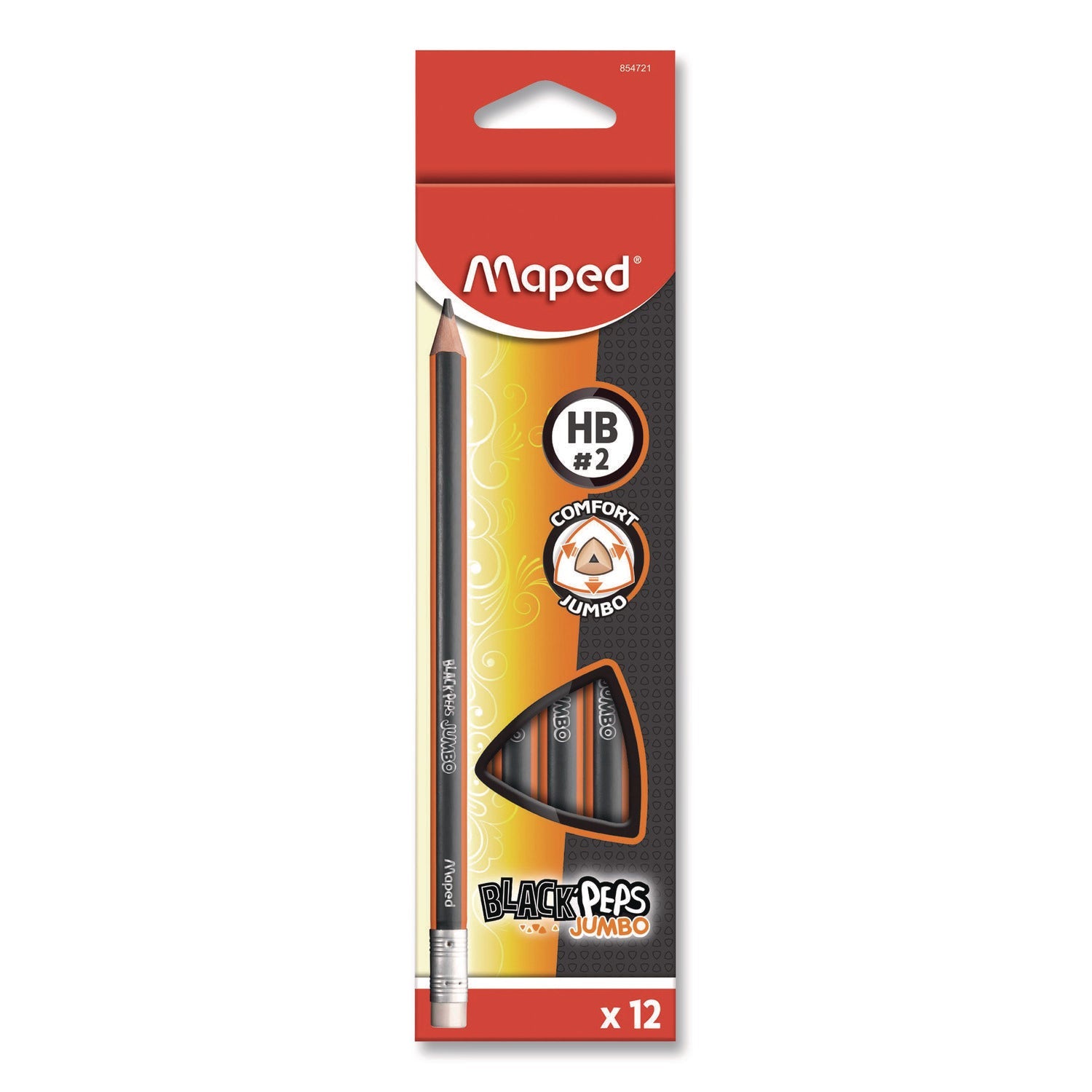 Maped Helix Black'Peps Jumbo Triangular Pencils, HB (#2), Black Lead, Orange/Black Barrel, Dozen - Bloom Skins