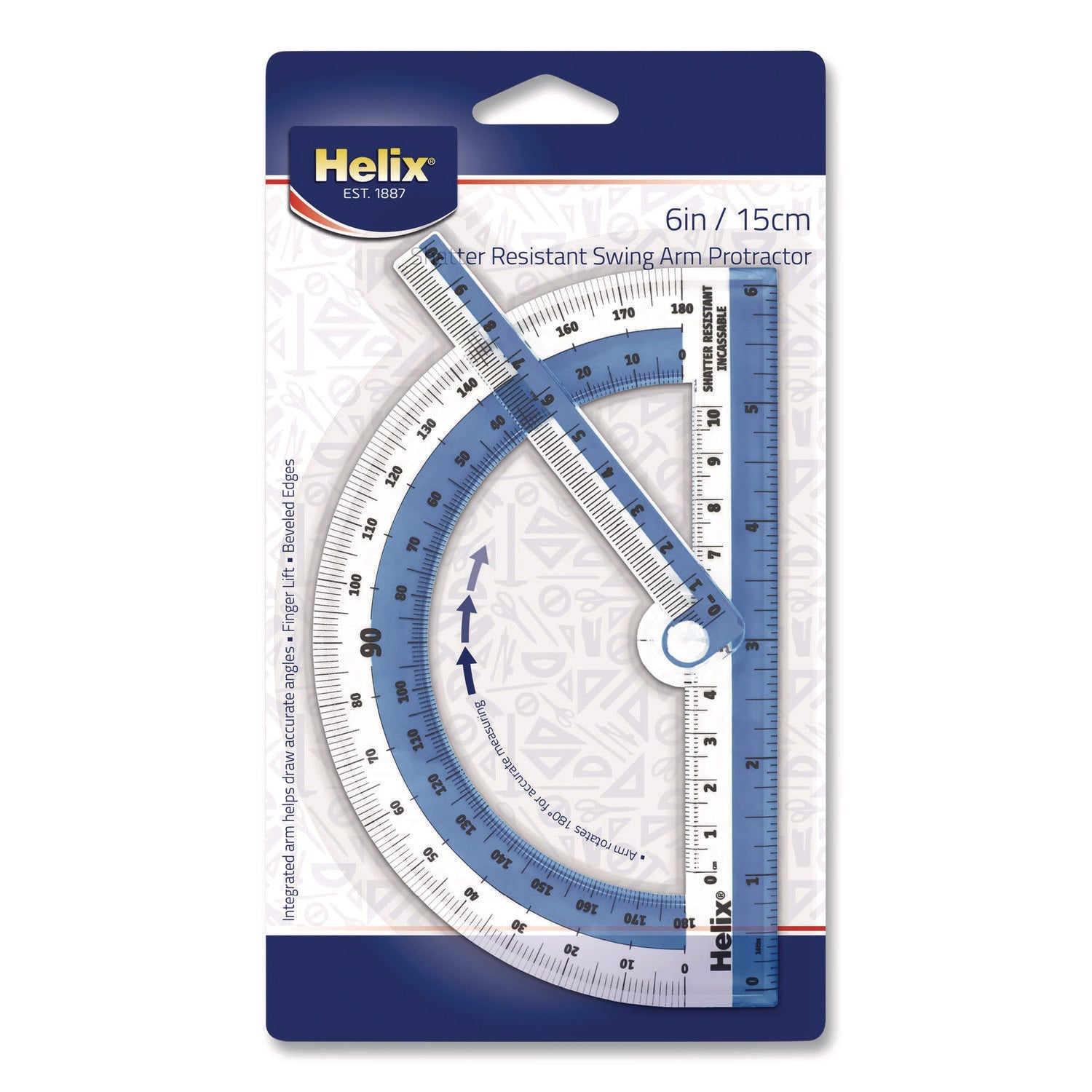 Maped Helix 180° Shatter Resistant Swing Arm Protractor, 6" Ruler Edge/10 cm Ruler Edge, Plastic, Randomly Assorted Color - Bloom Skins
