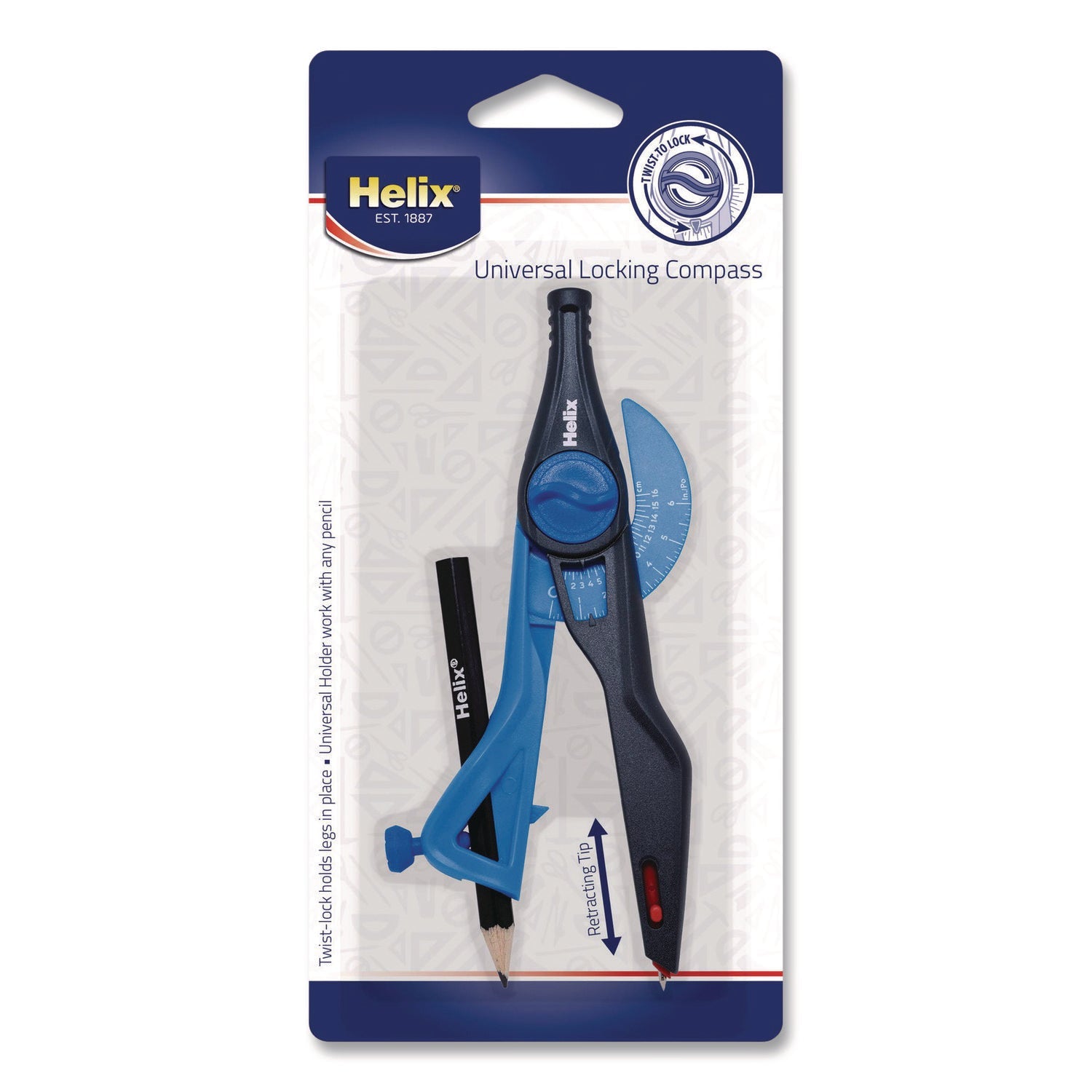 Maped Helix Universal Plastic Locking Compass, 12" Maximum Diameter, Randomly Assorted Colors - Bloom Skins